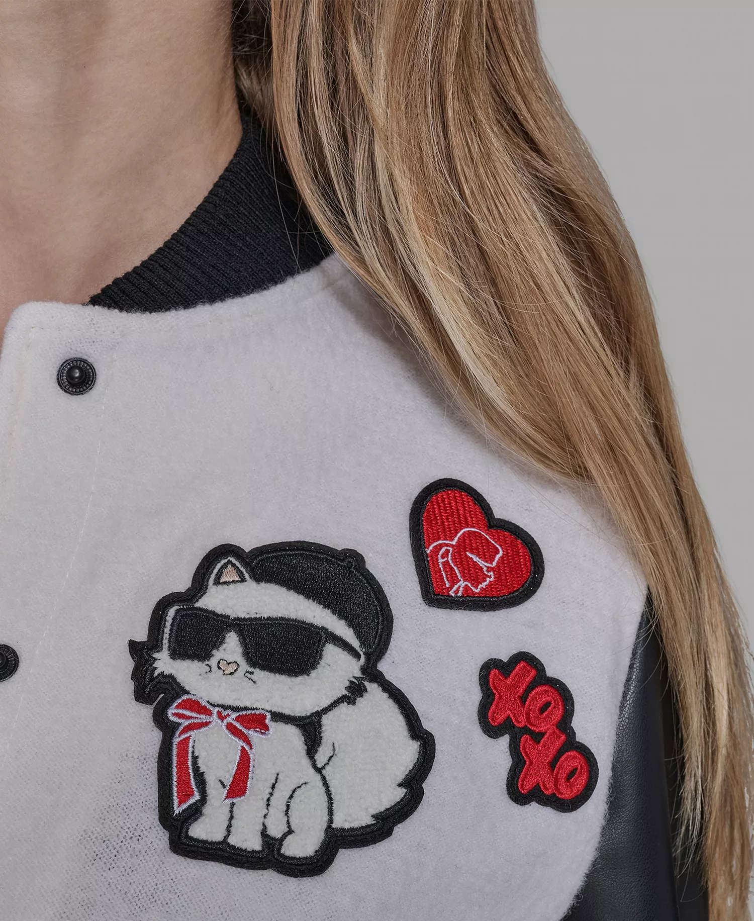 Women's Choupette Knit Bomber Crew Neck Jacket - Soft White/Black - XS