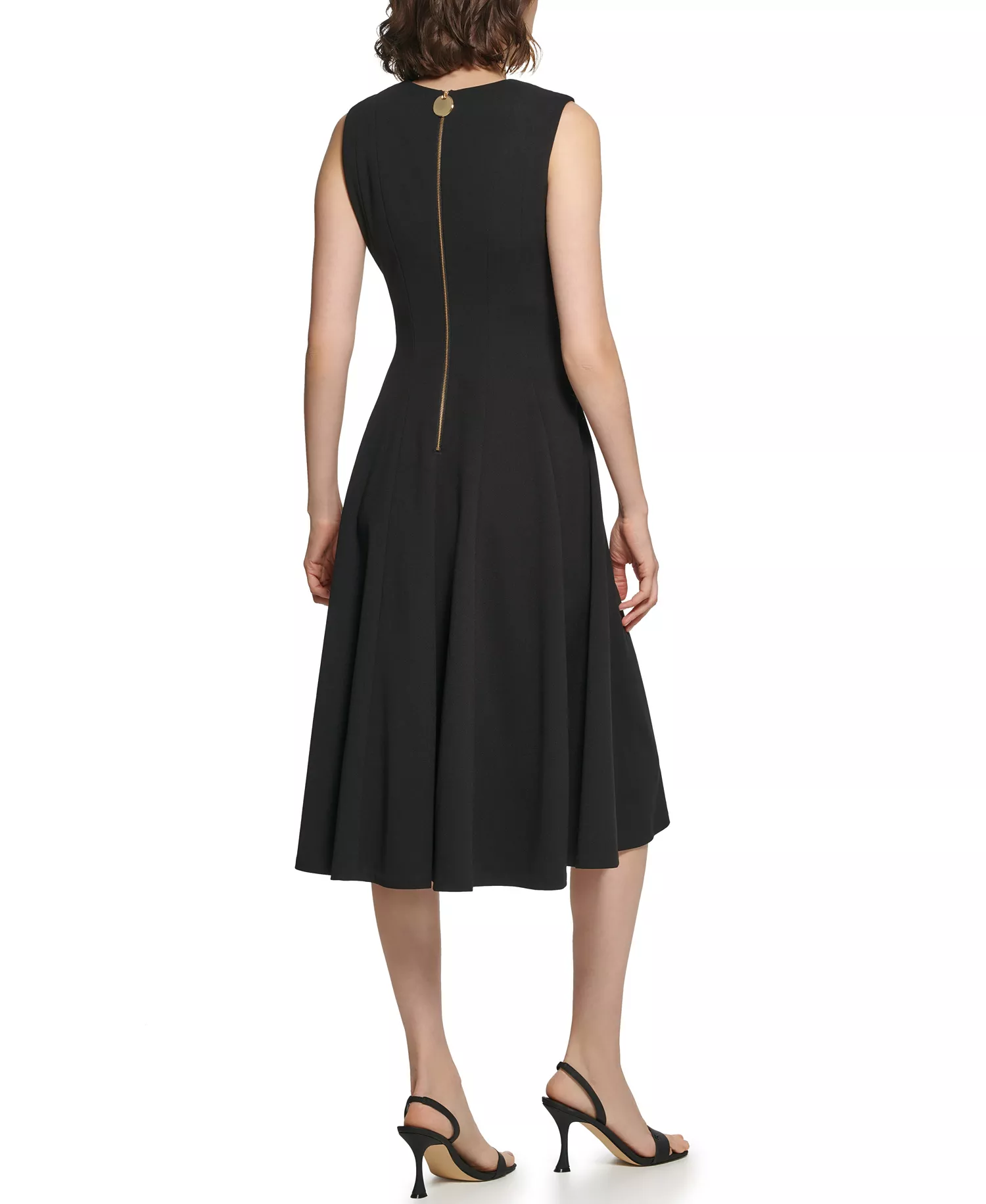 Women's Sleeveless V-Neck Midi Dress - Black - 10