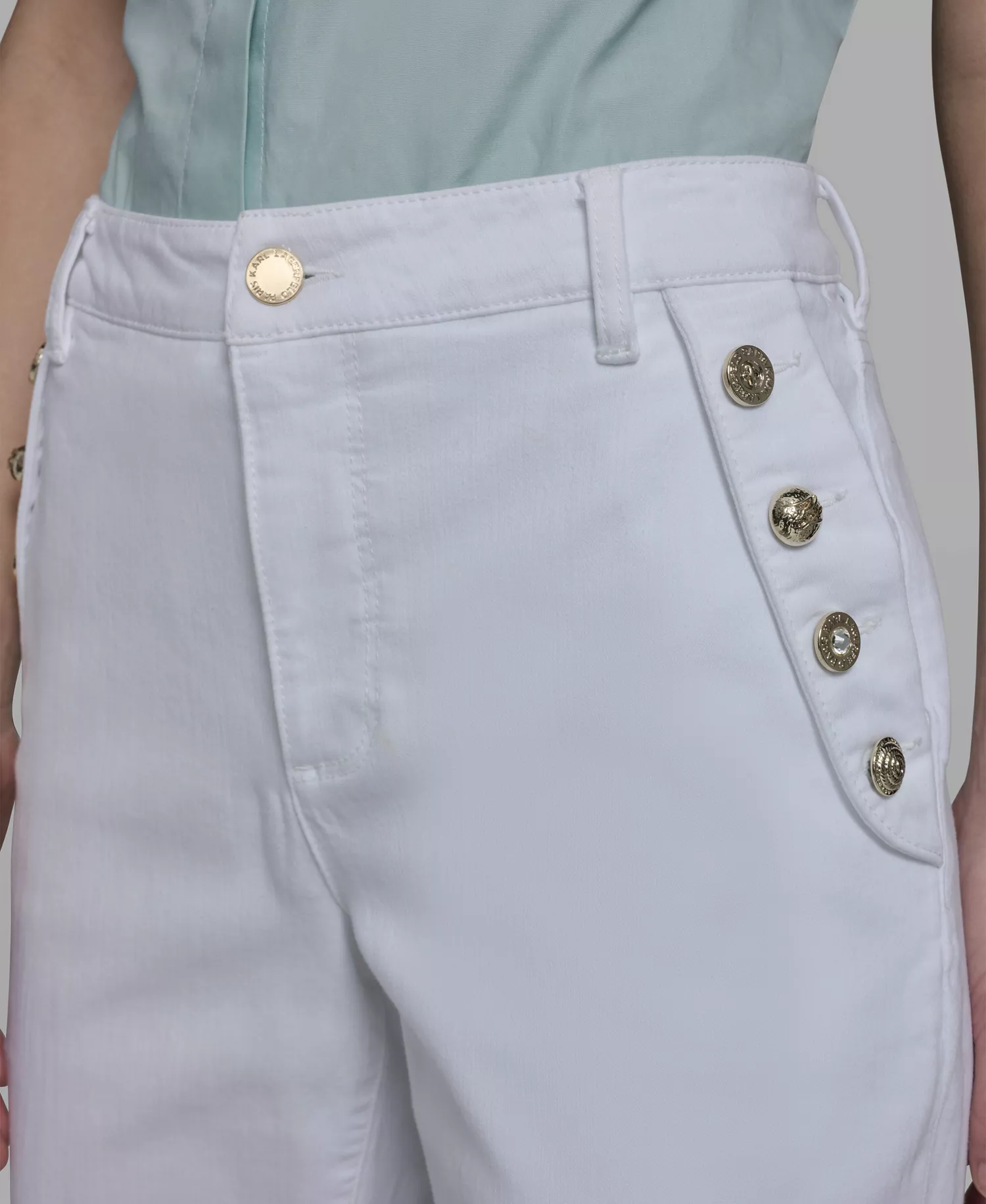 Women's Mid-Rise Studded-Pocket Flare Jeans - White Denim - 0