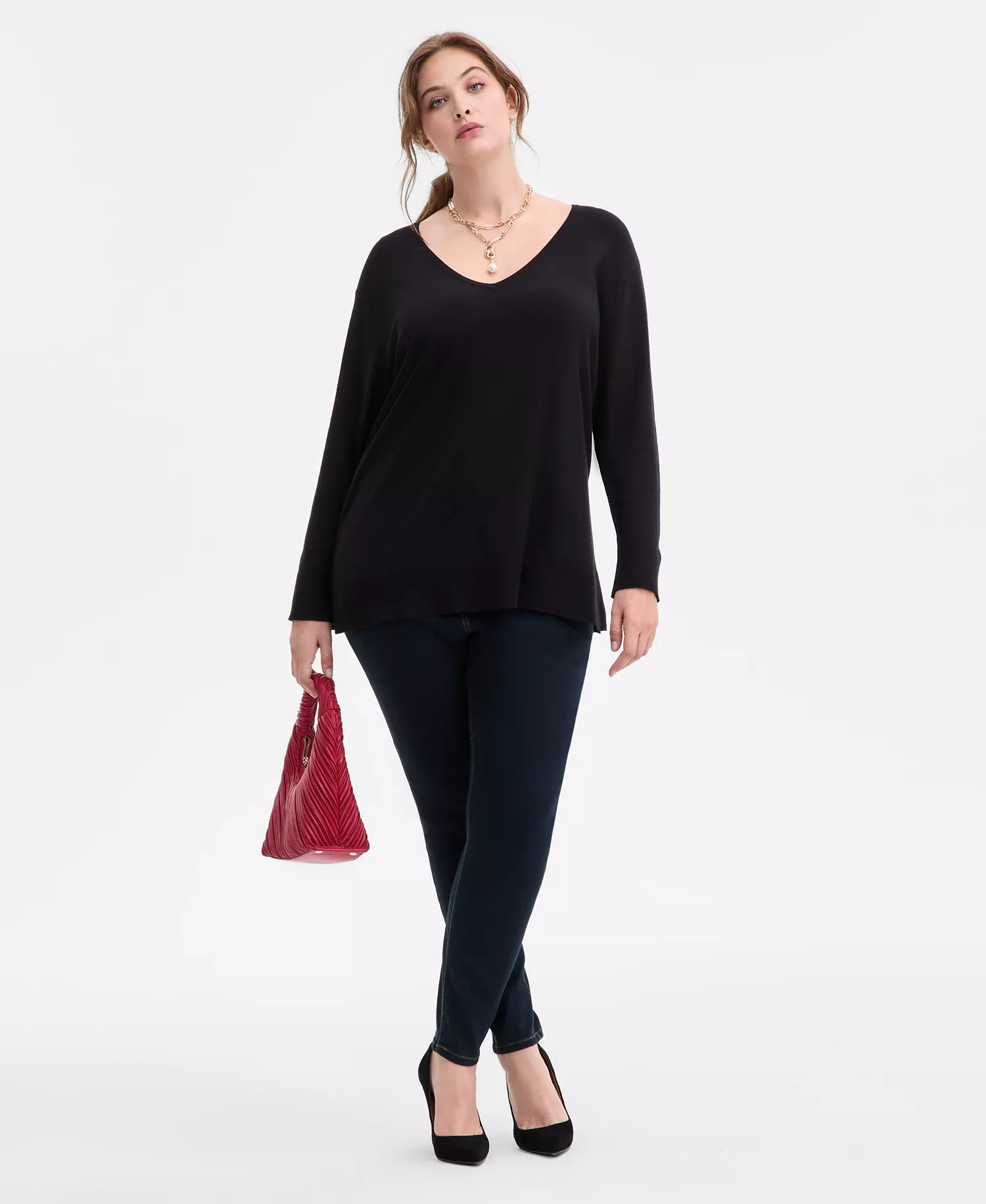 Plus Size V-Neck Long-Sleeve Tunic, Macy's Exclusive  - Deep Black - 0X