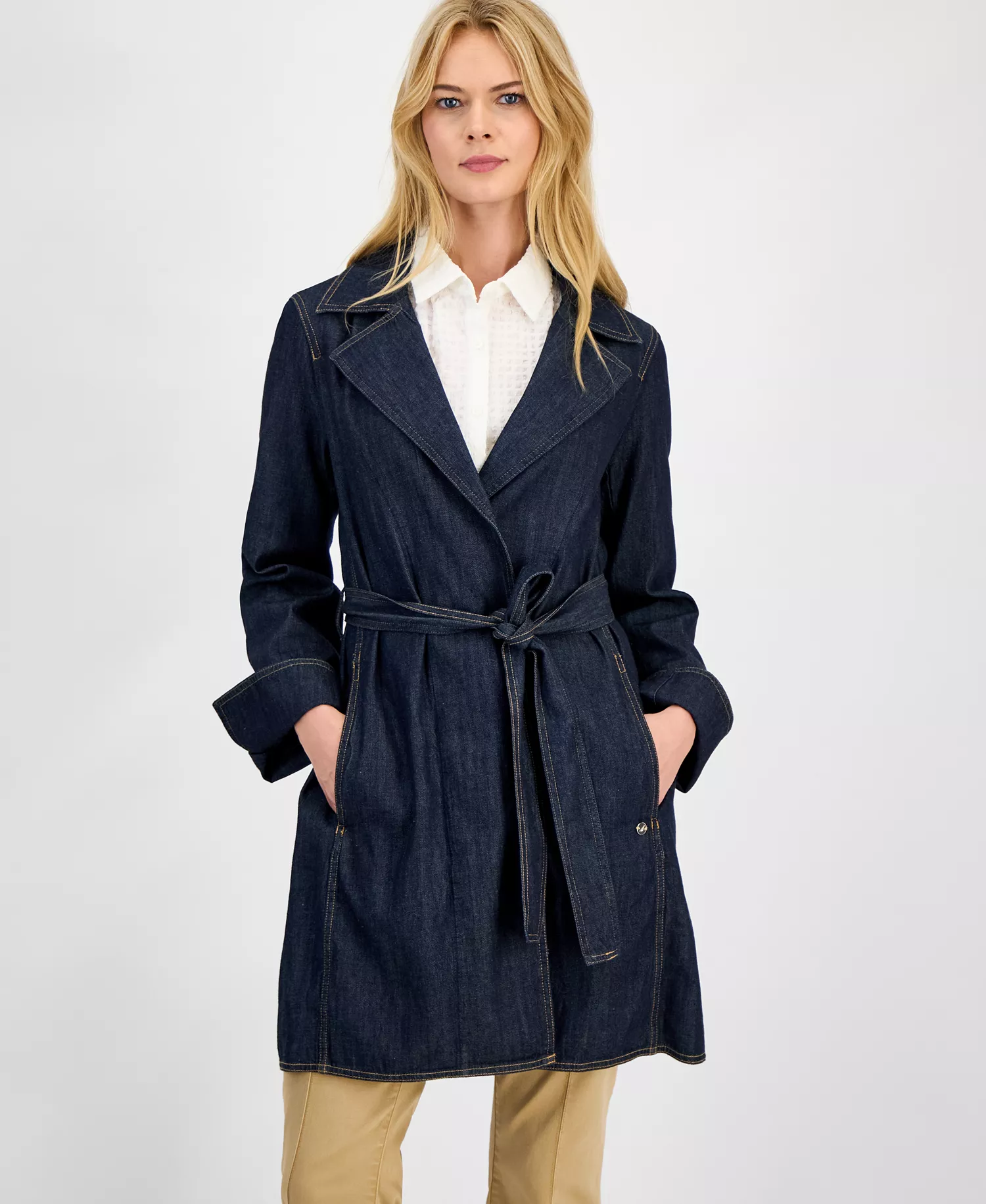Women's Denim Trench Coat - Rinse - L