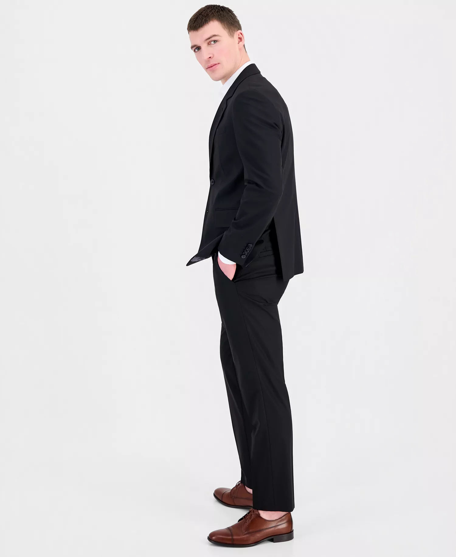 Men's Modern-Fit Wool Blend Nested Suit - Black - 36R