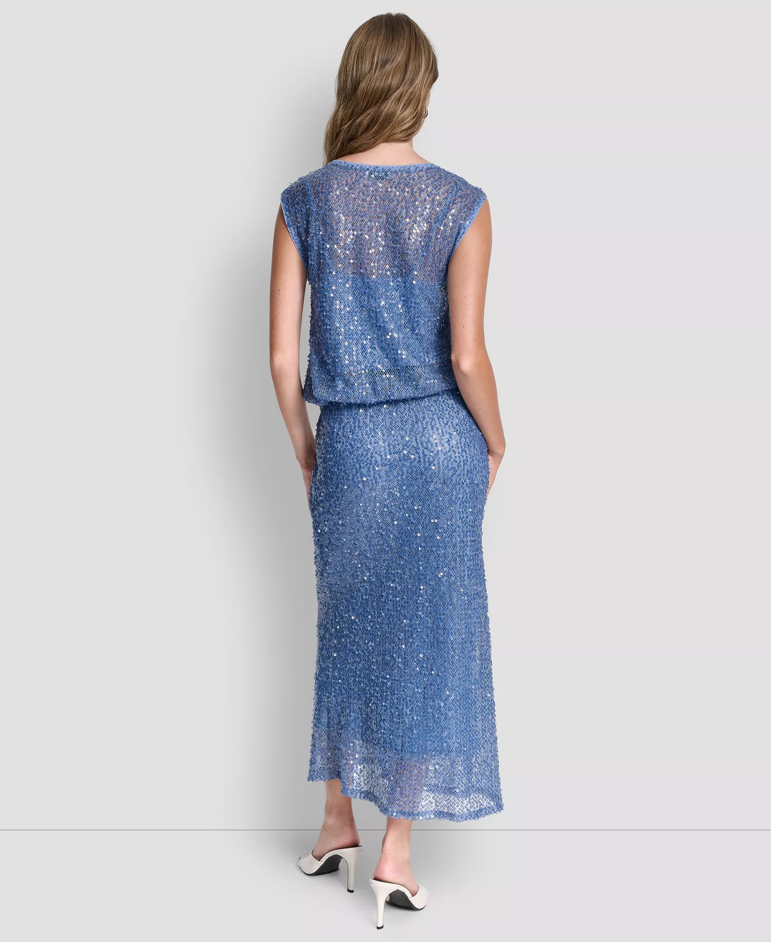 Women's Sleeveless Bubble Hem Sequin Knit Top - Liberty Sky - L