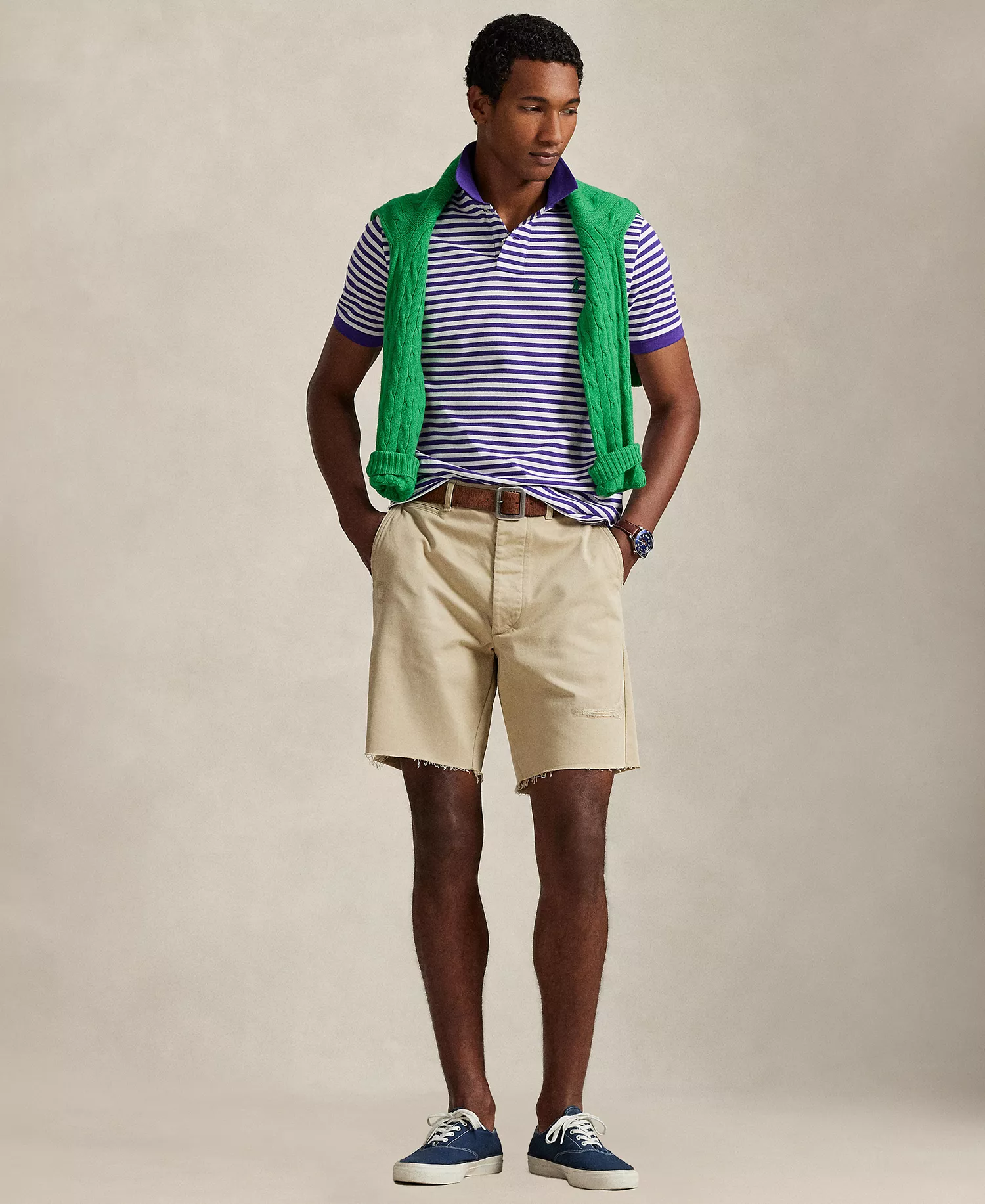 Men's Short-Sleeve Striped Shirt - Cabana Purple/White - 2XL