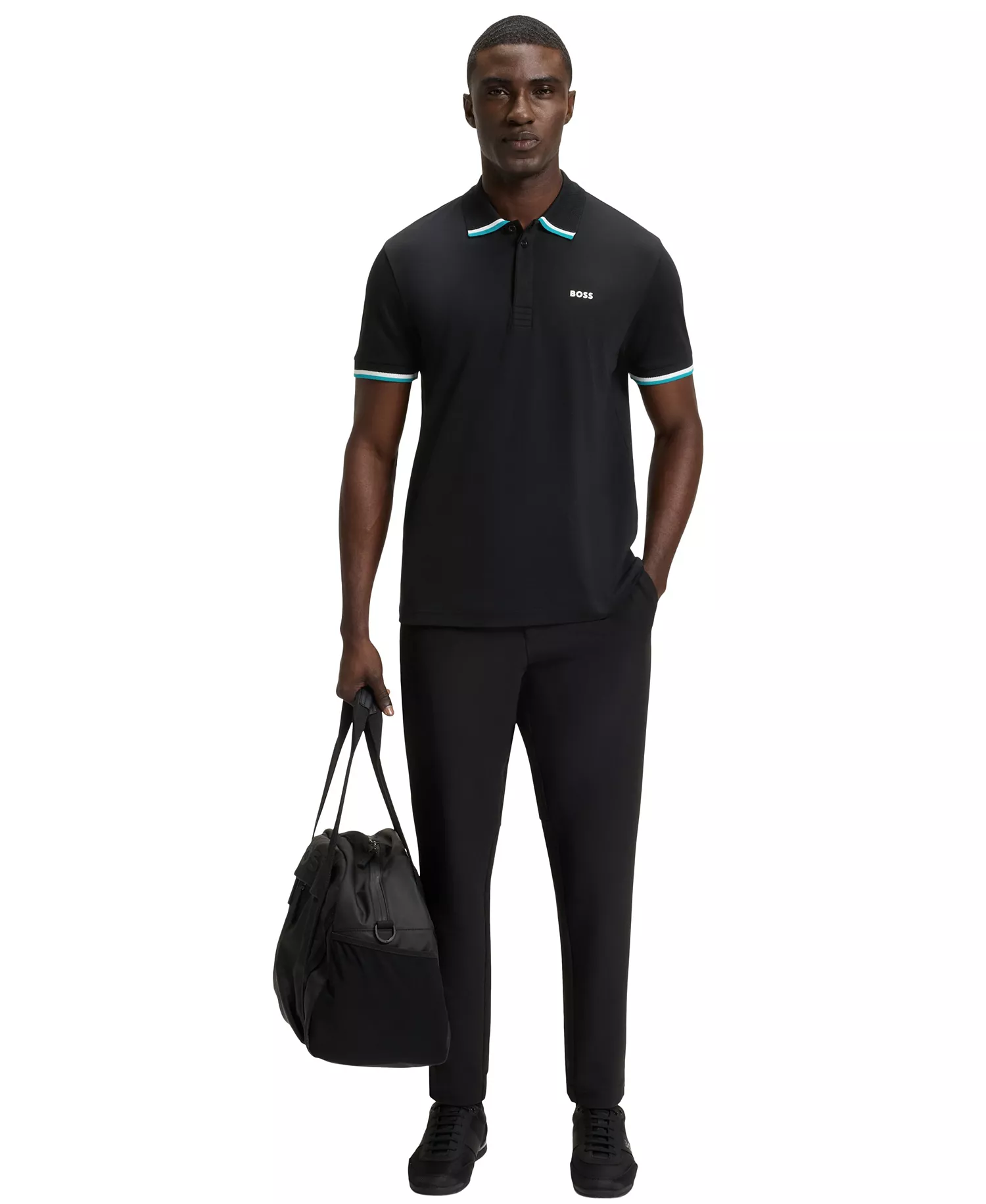 Men's Cotton Knit Regular-Fit Paddy Polo Shirt - Black - S
