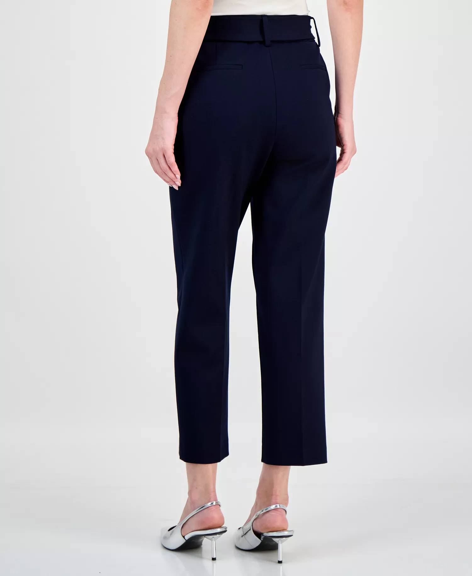Women's Compression Tie Front Capris Pants, Created for Macy's - Bar Navy - L