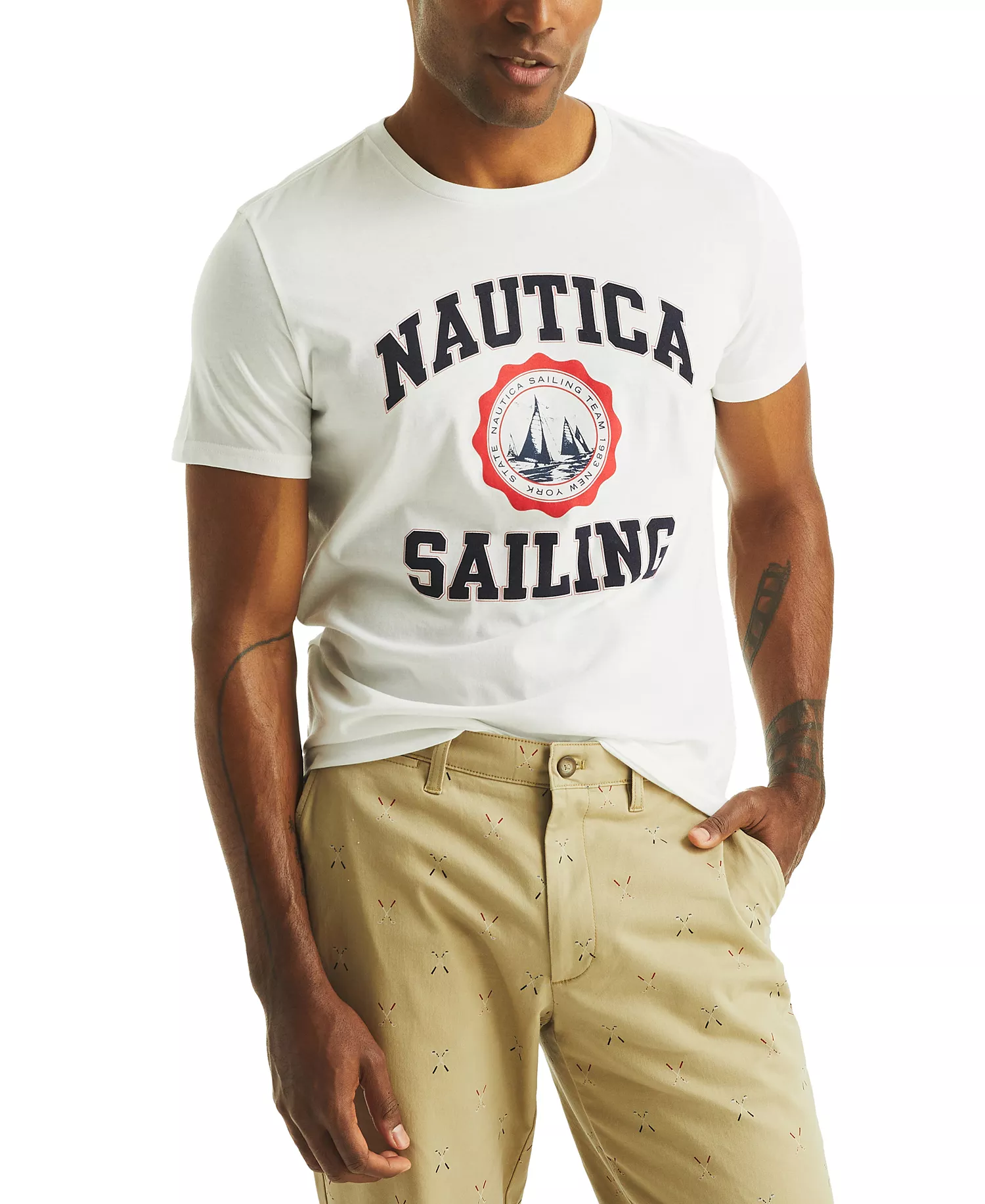 Men's Classic-Fit Sailing Logo Graphic T-Shirt - Bright White - 2XL