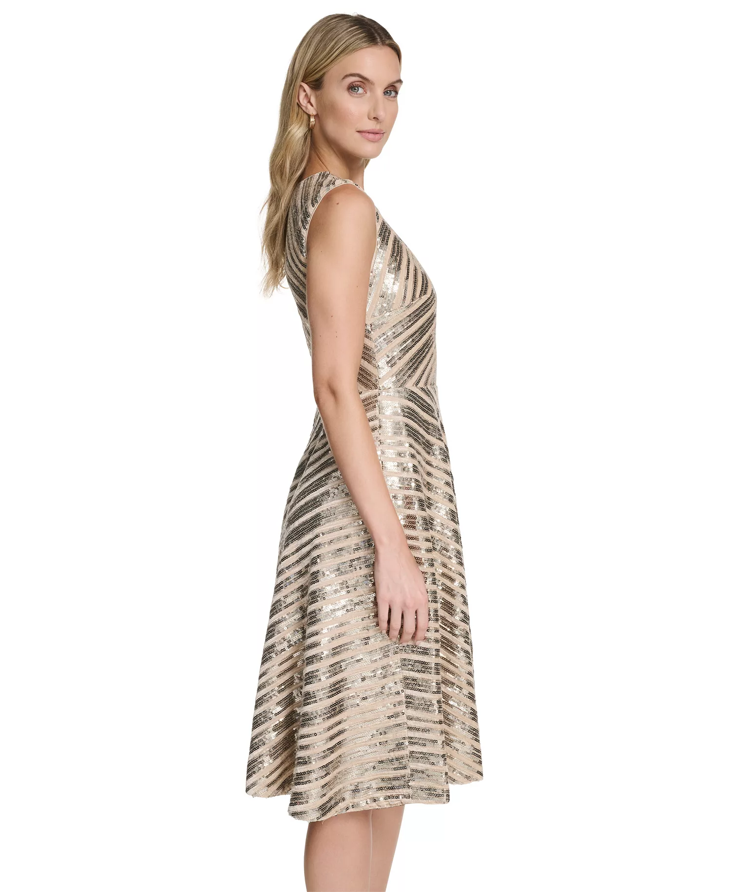 Women's Sequin Sleeveless Midi Dress - Champagne/Gold - 12