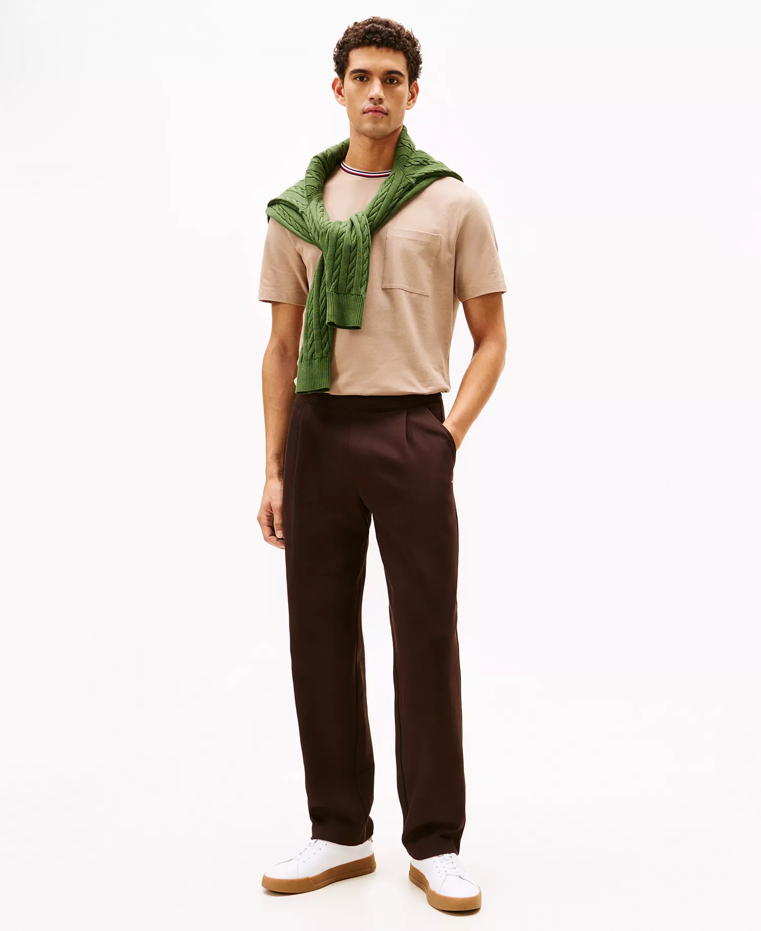 Men's Neck Stripe Detail Pique Pocket T-Shirt - Coastal Taupe - L