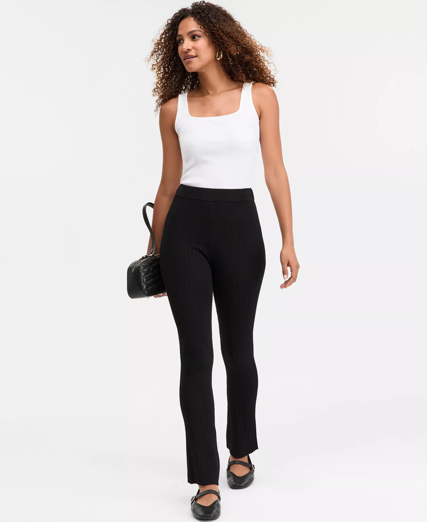 Women's High-Rise Rib-Knit Sweater Pants, Macy's Exclusive  - Deep Black - XL