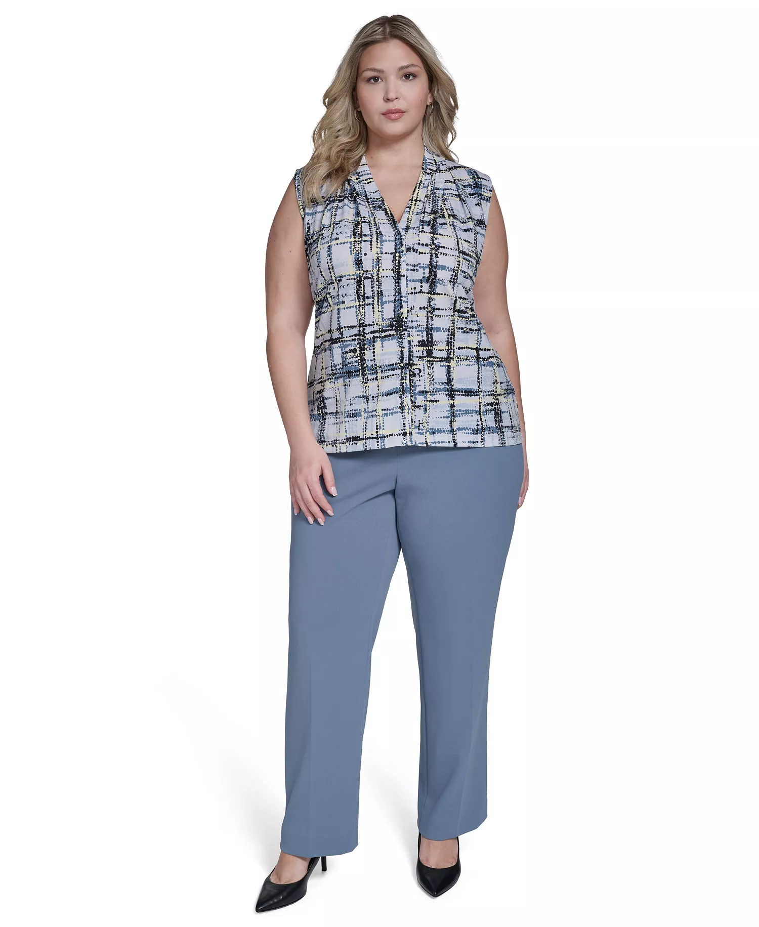 Plus Size Printed Sleeveless V-Neck Top - Zen Multi - 1X