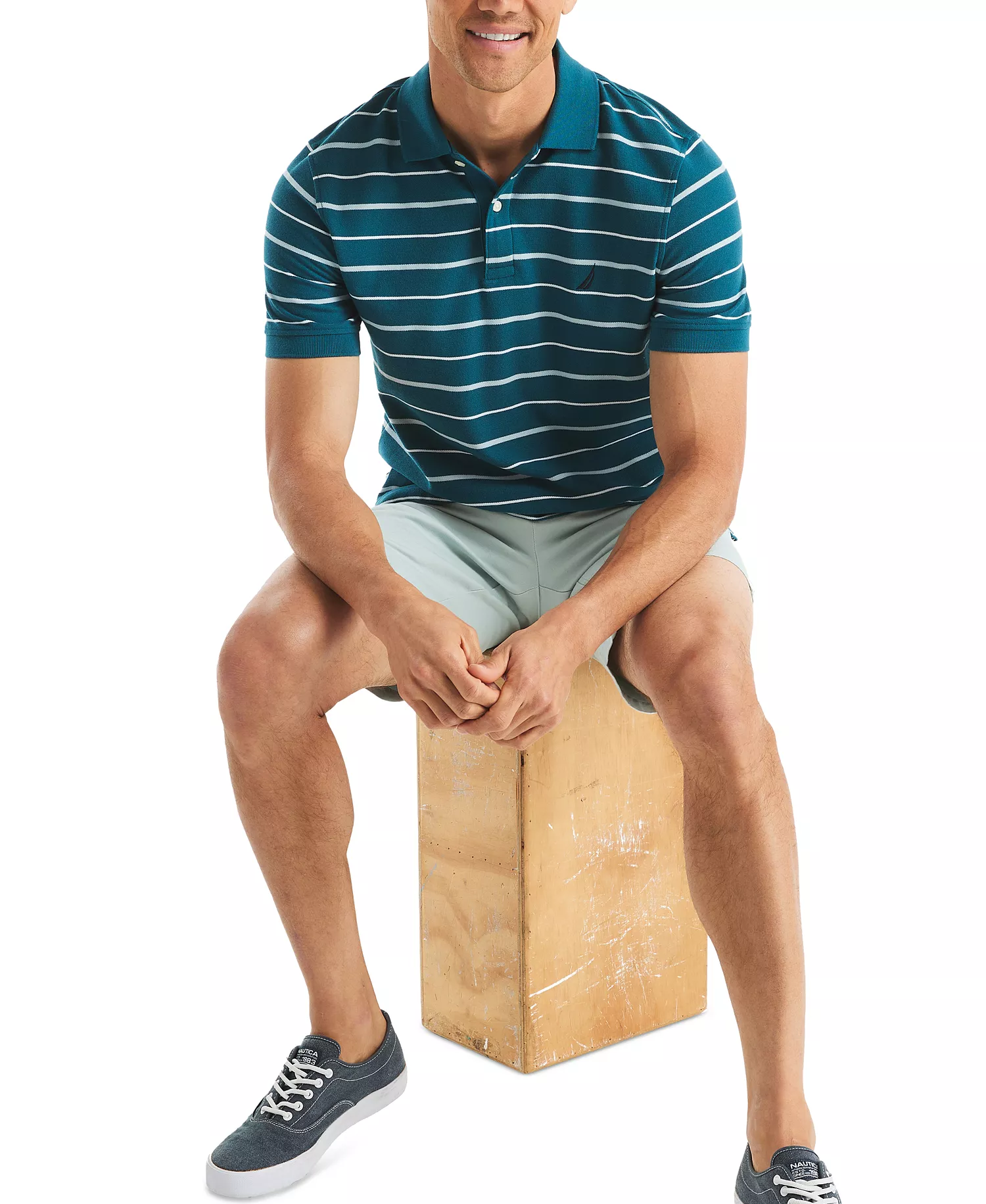 Men's Striped Classic-Fit Deck Polo Shirt - Blue Coral - 2XL