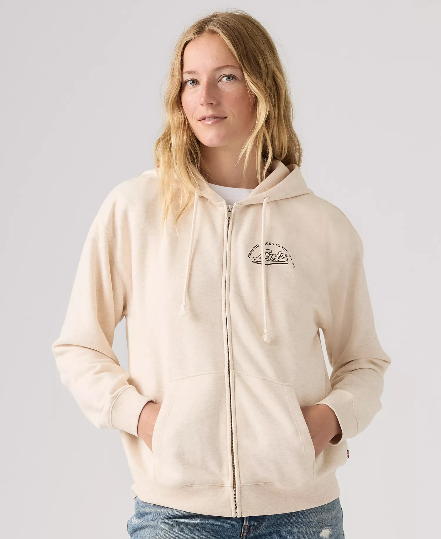 Women's Everyday Graphic Zip-Up Hoodie - Batwing Turntable Oatmeal Heather Gray - L
