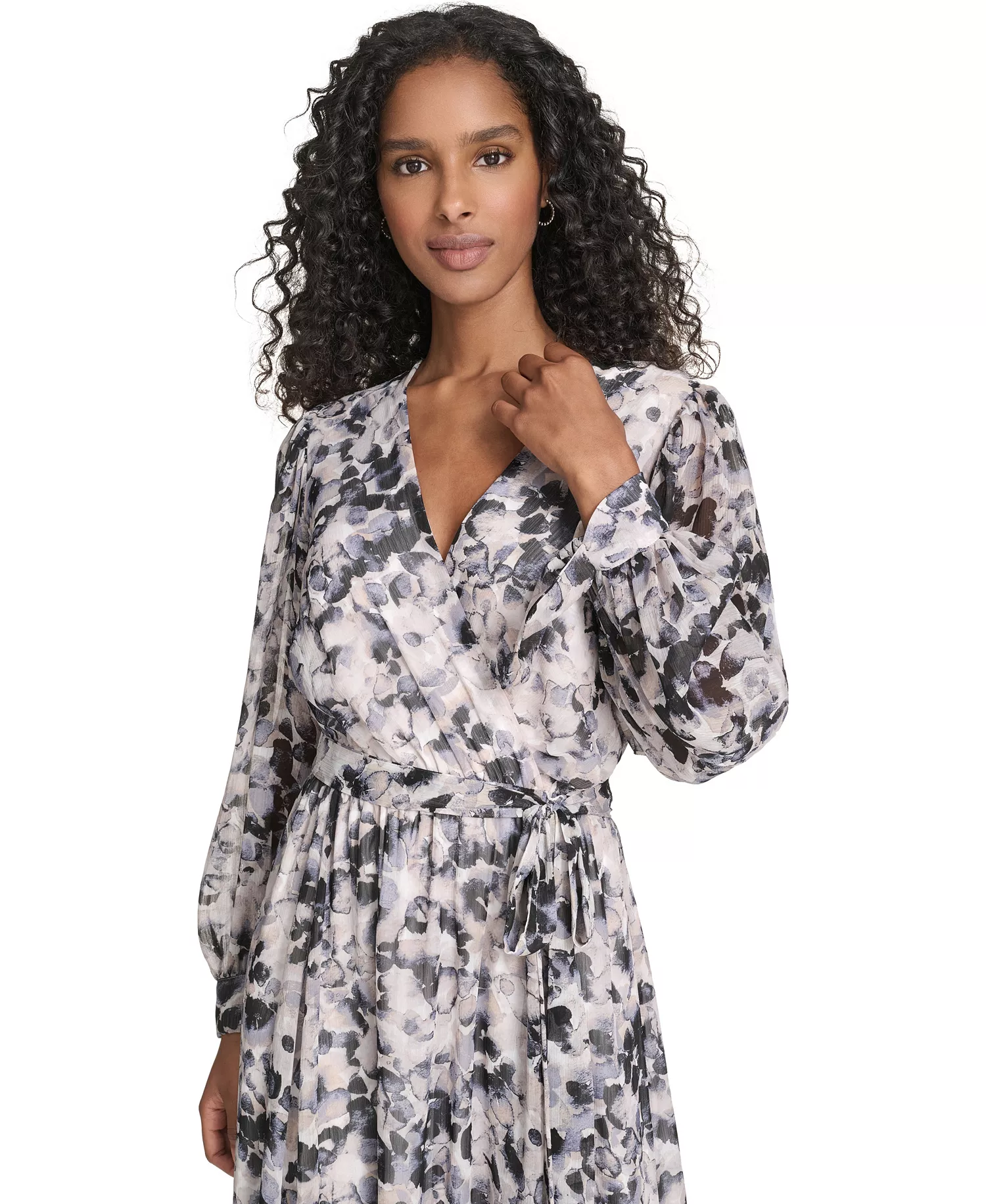 Women's Printed Tie Sleeve V-Neck Dress - Slate Multi - 10