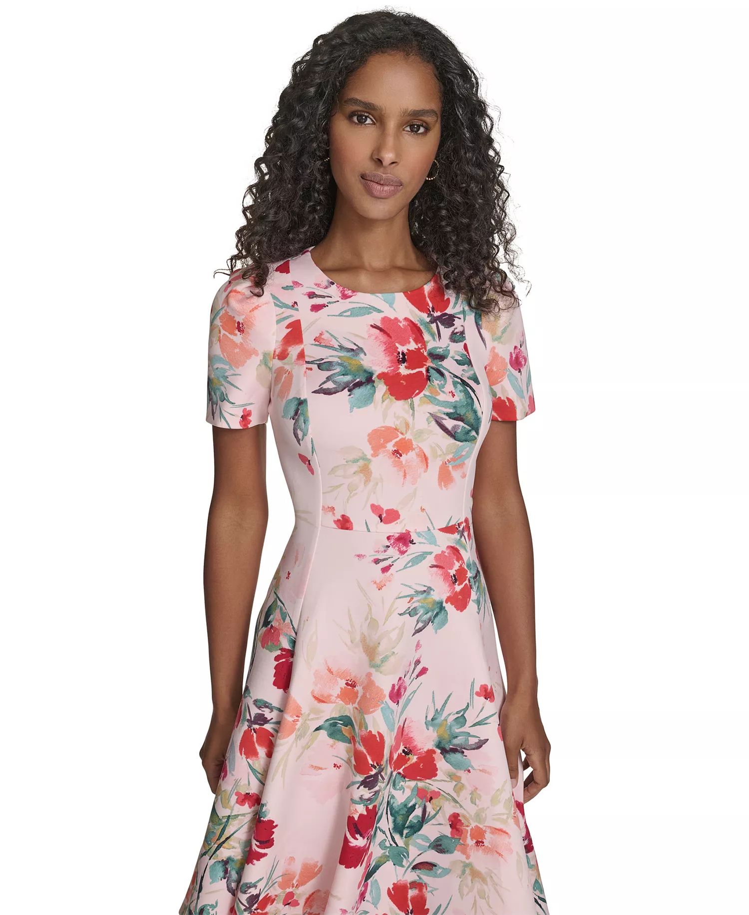Women's Short-Sleeve Printed Midi Dress - Watermelon multi - 10