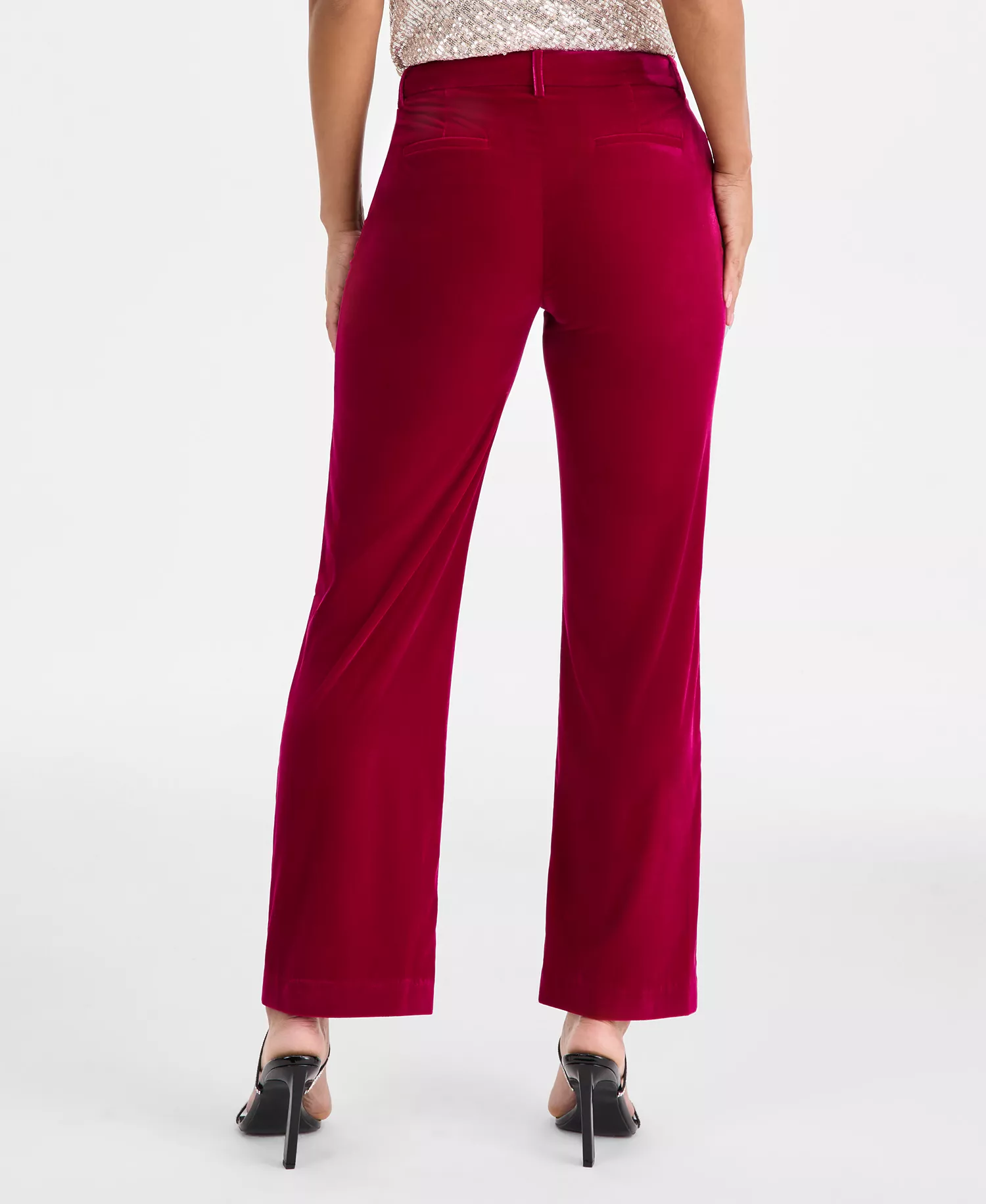 Women's Velvet Blazer, Sequined Top & Velvet Pants - Magenta - 10