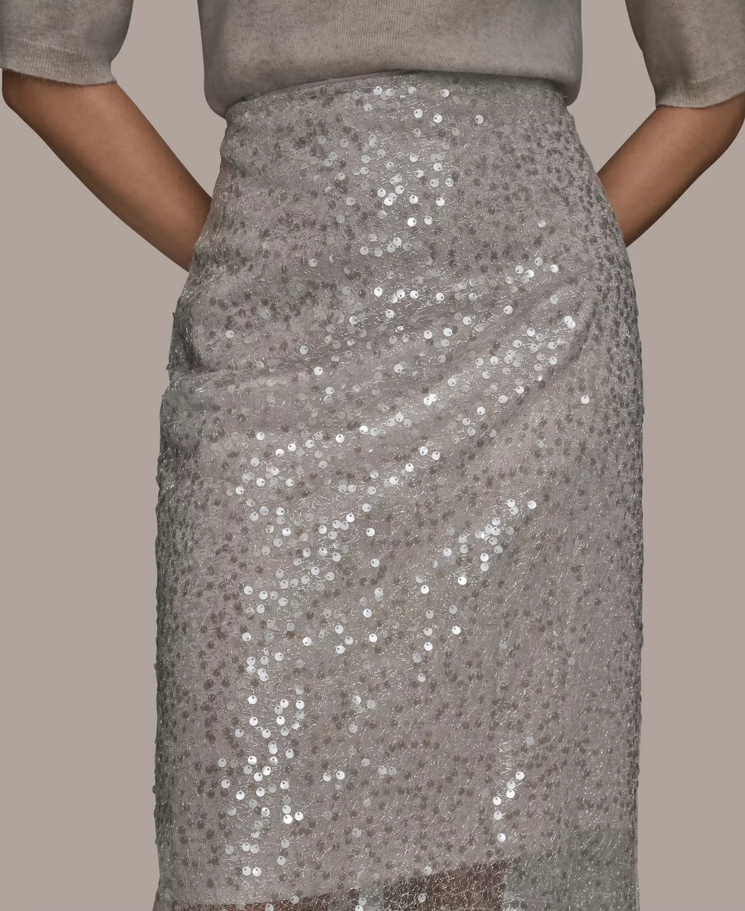 Women's Sequin Detail Mesh Pencil Skirt - Silver Combo - 10