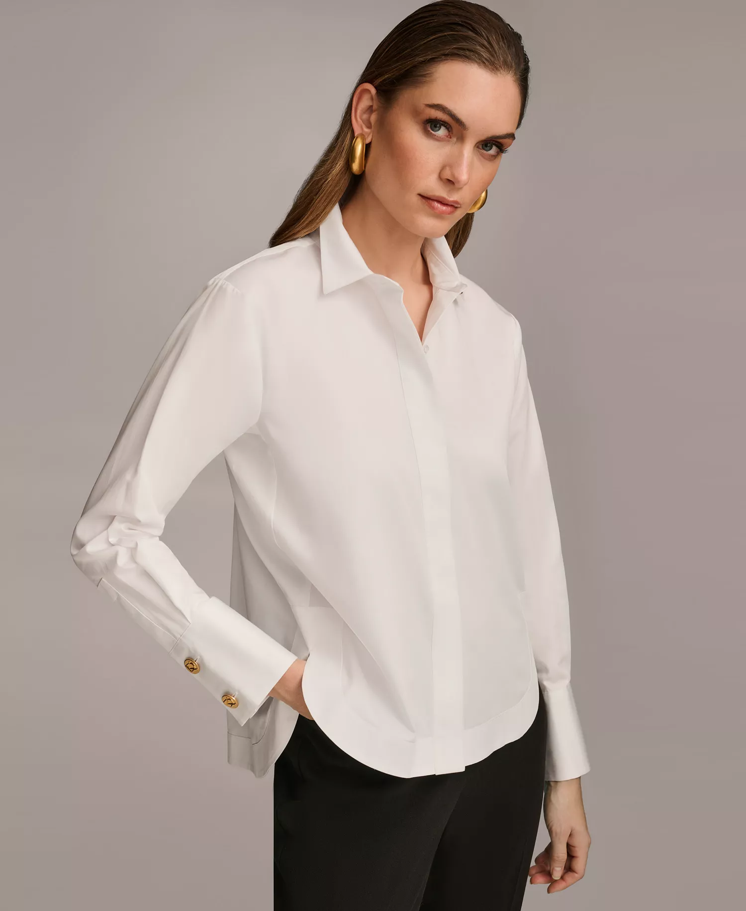 Women's Button Front Collared Shirt - White - XL