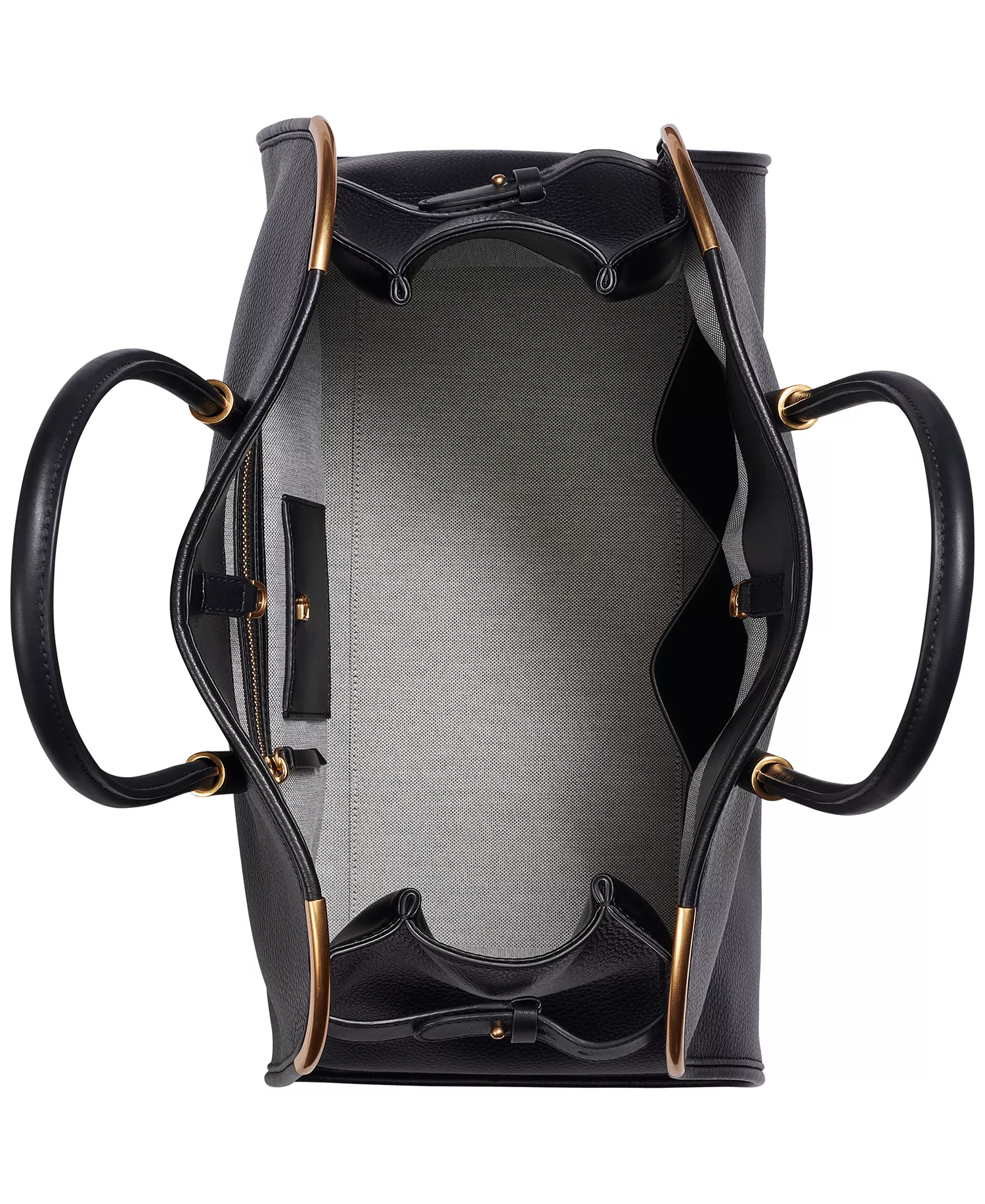 Satin Leather Medium Tote Bag - Black/gold - ONE SIZE