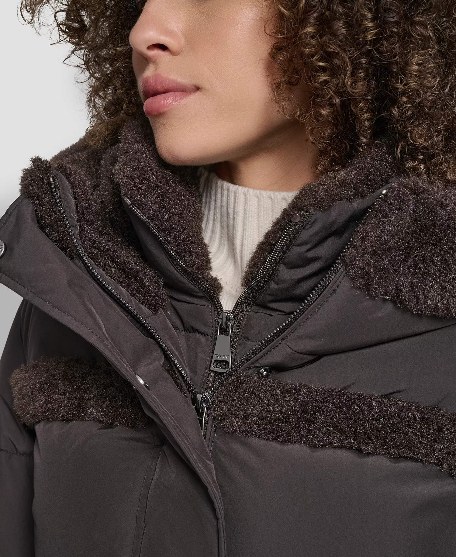 Women's Detailed Hooded Puffer Coat - Bitter - L