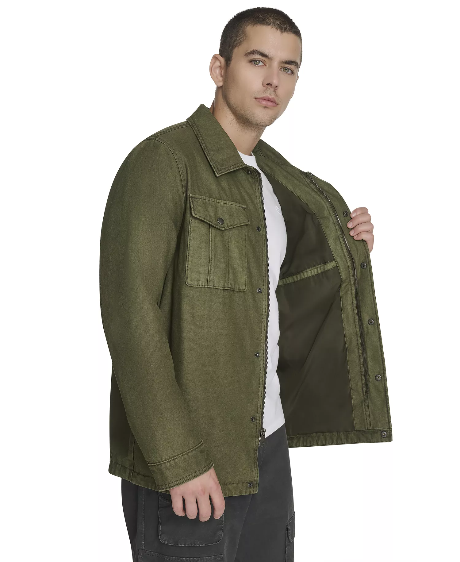 Men's Two-Pocket Utility Zippered Shirt Jacket - Olive - 2XL
