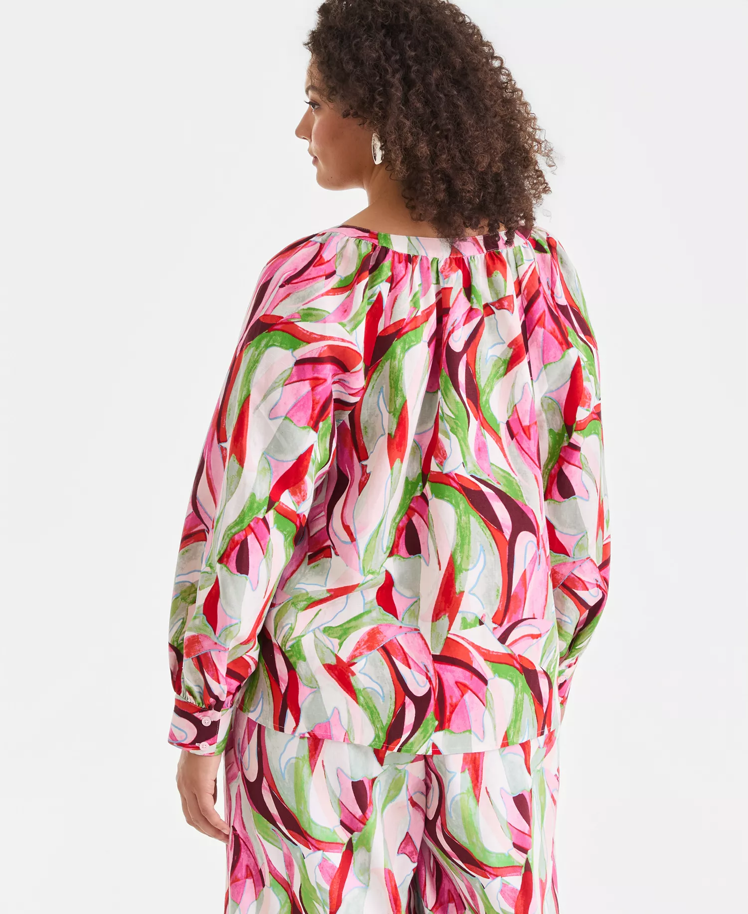 Plus Size Printed Bubble-Sleeve Top, Created for Macy's - Casey Abstract - 0X