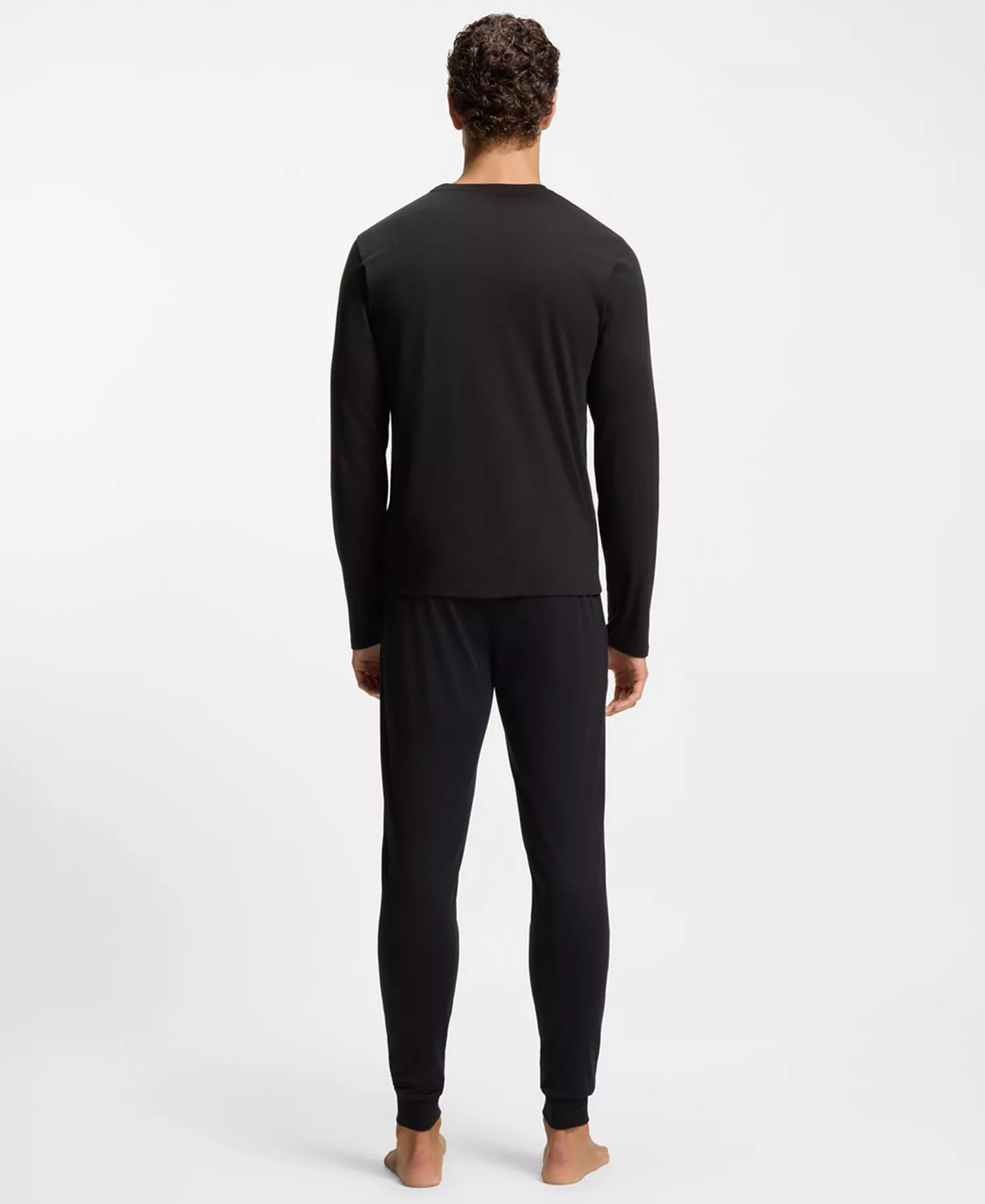 Men's Long-Sleeve Top and Pants Pajama Set - Black - L