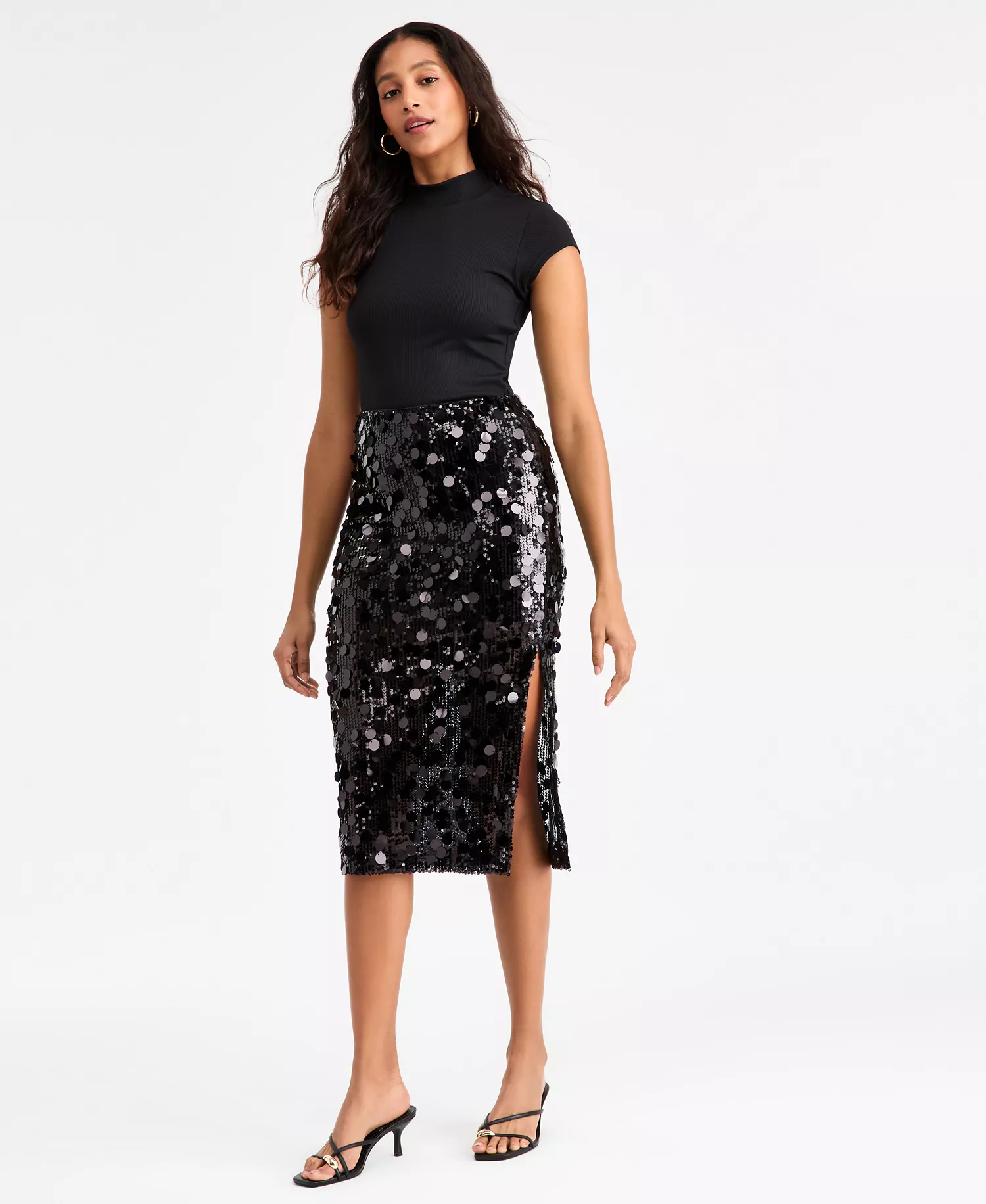 Women's Pailette Midi Skirt, Macy's Exclusive - Deep Black - S