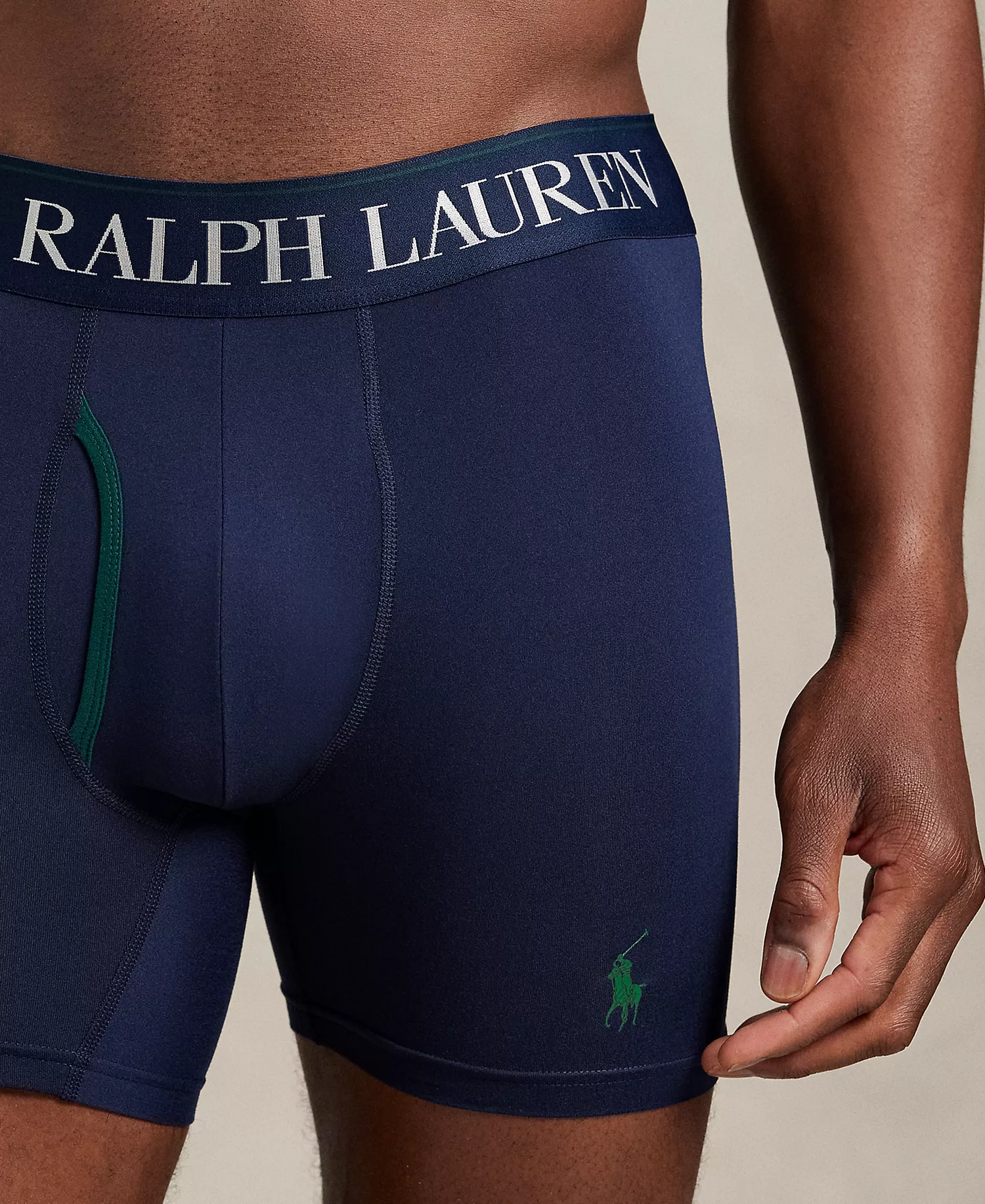 Men's 3-Pack Cooling Microfiber Elastic Waist Boxer Briefs - Cruise Navy/Green Tossed Emblem Print/Moss Agate - L