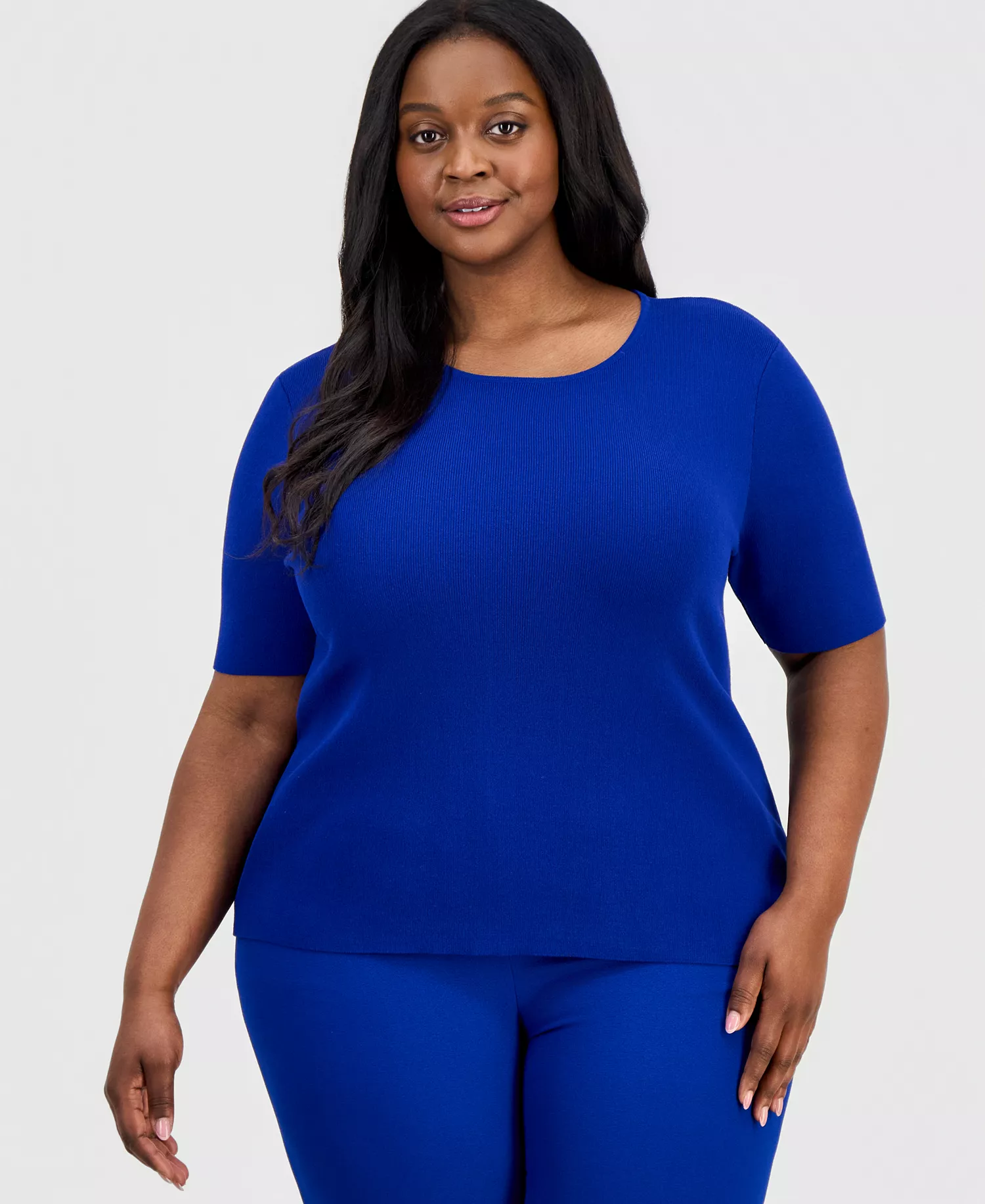 Plus Size Elbow-Sleeve Sweater T-Shirt - Cobalt - 1X