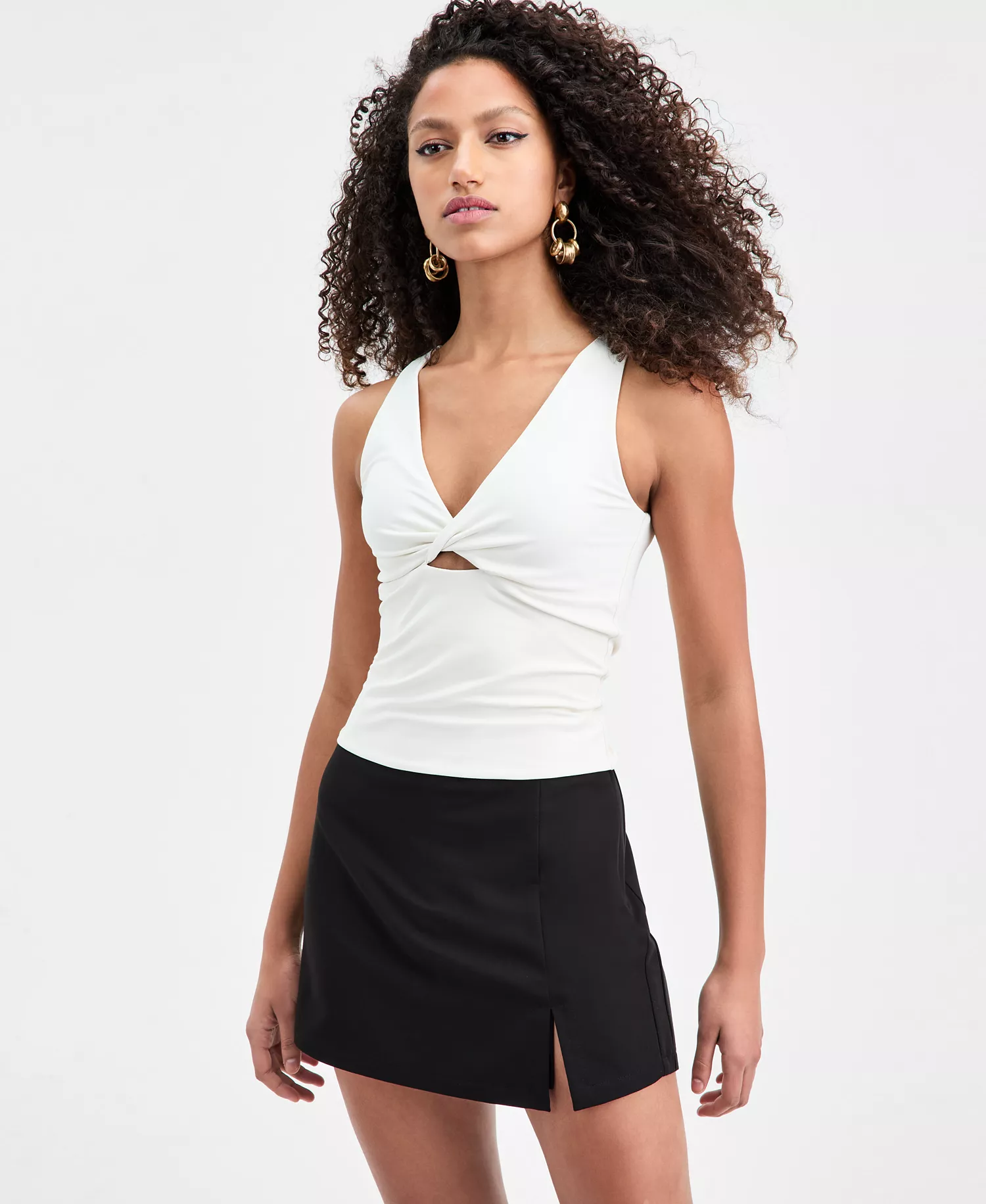 Women's Twist-Front Sleeveless Top, Macy's Exclusive - Crema - L