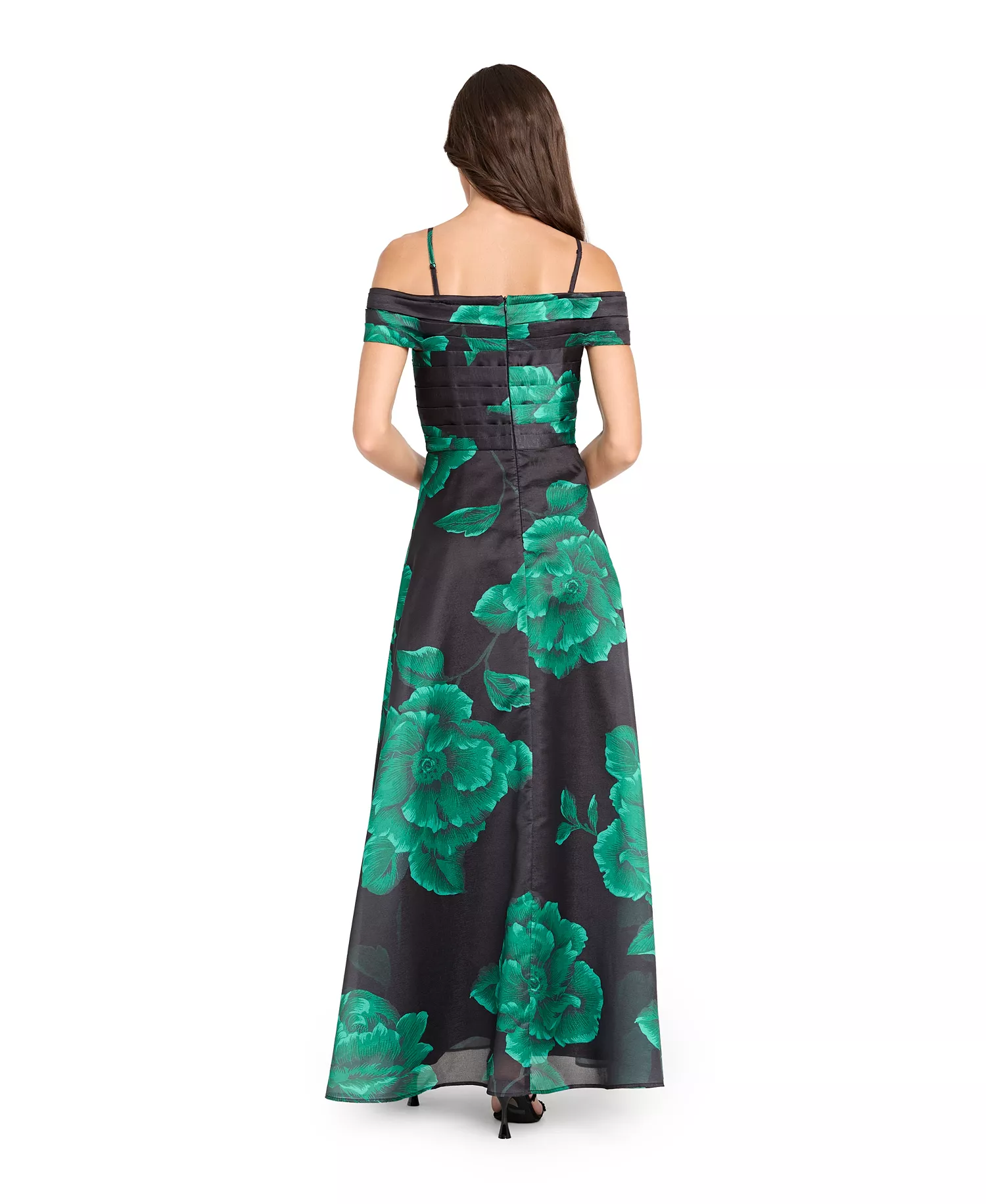 Women's Printed Off-Shoulder Ball Gown - Black/Green - 10
