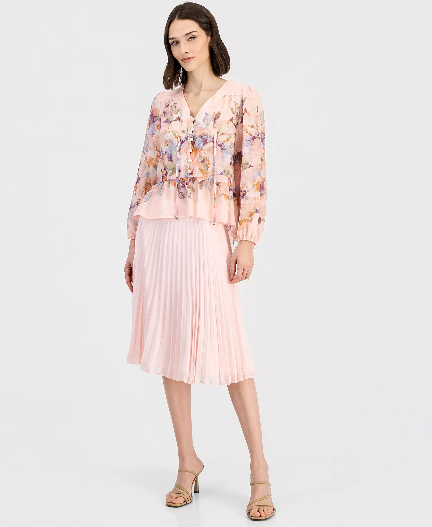 Women's Printed Chiffon Peplum Blouse - Tea Rose Multi - L