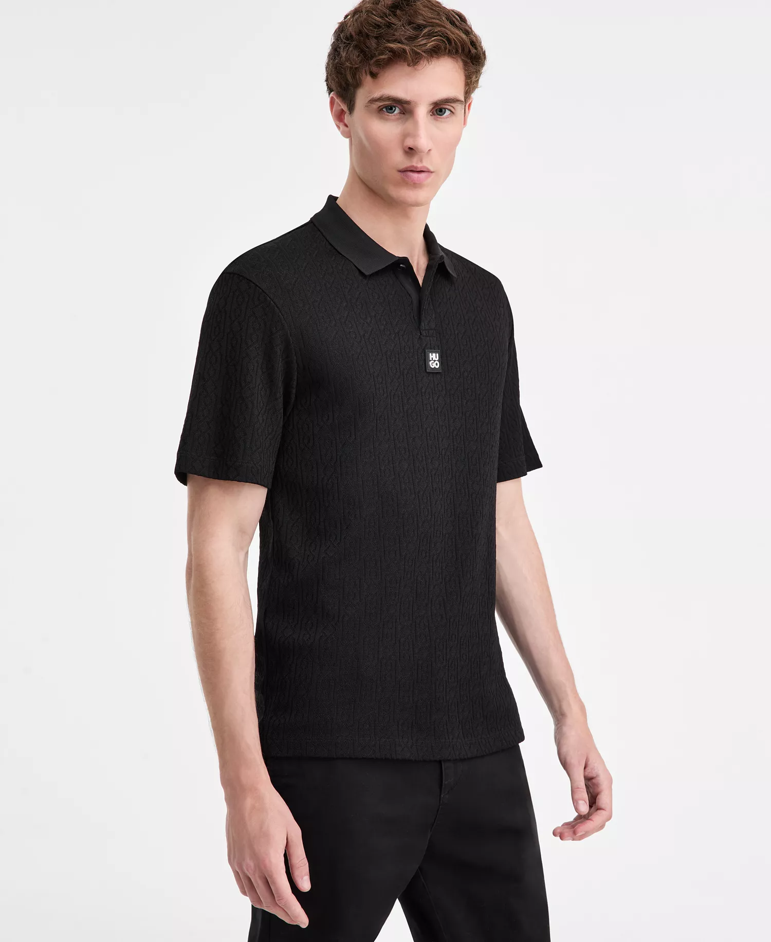 Men's Dallovo Relaxed-Fit Short-Sleeve Textured Polo Shirt - Black - 2XL