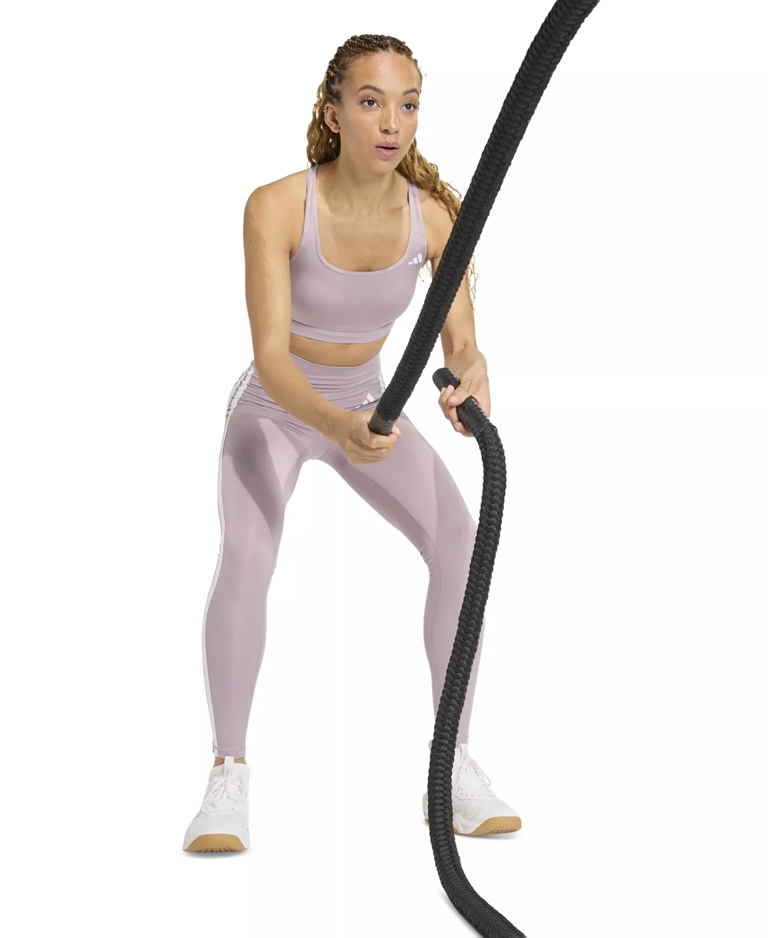 Women's Essentials 3-Stripes Training Leggings - Preloved Fig/white - 2XL