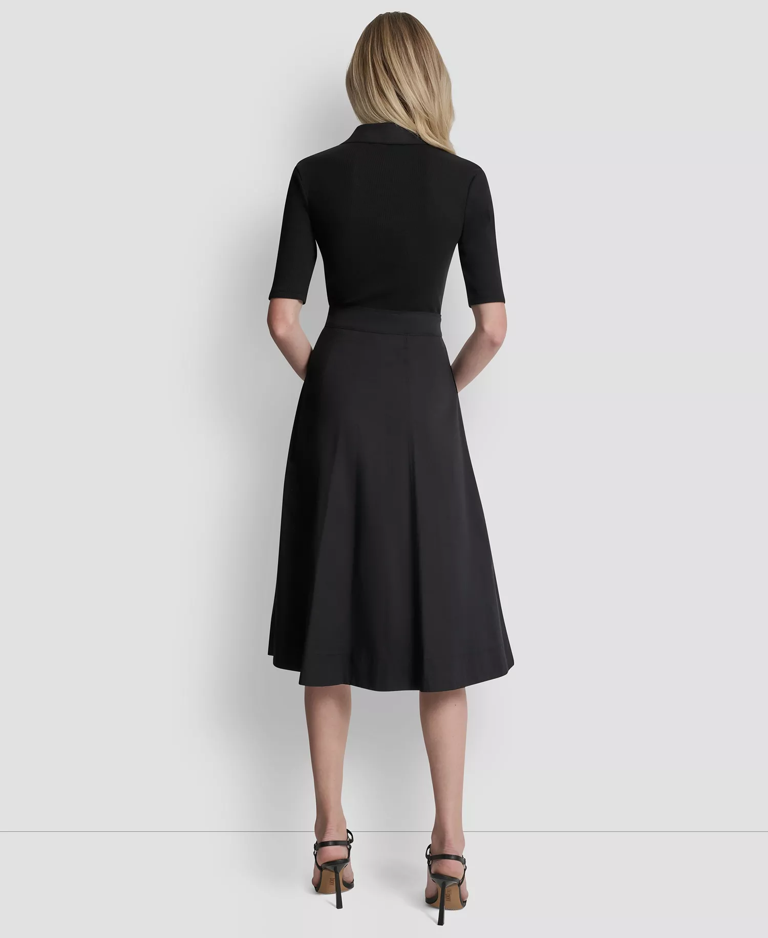 Women's A-Line Polo Collar Midi Dress - Black - 10