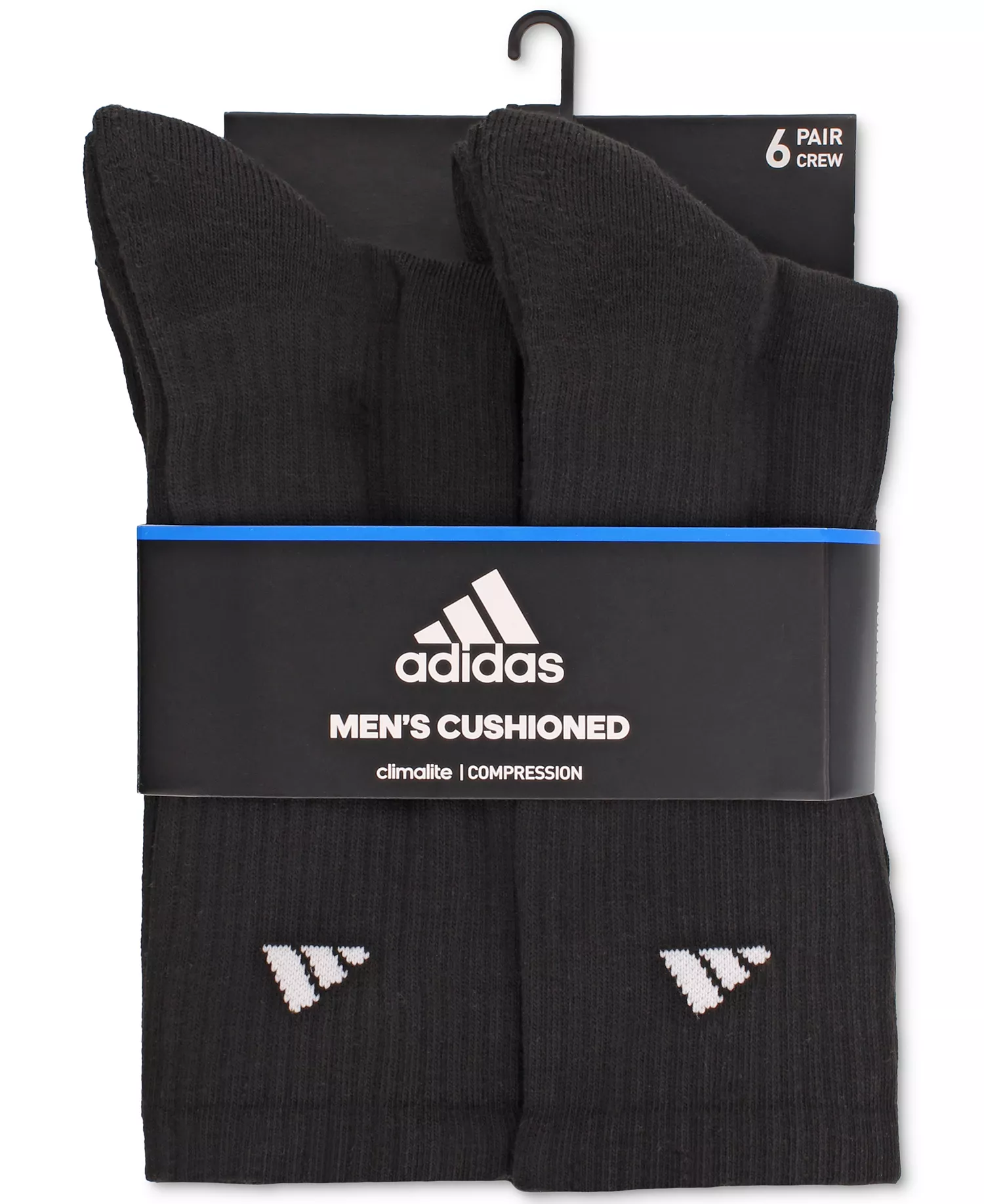 Men's Cushioned Athletic 6-Pack Crew Socks - Black - L (W 10-13 / M 8-12)