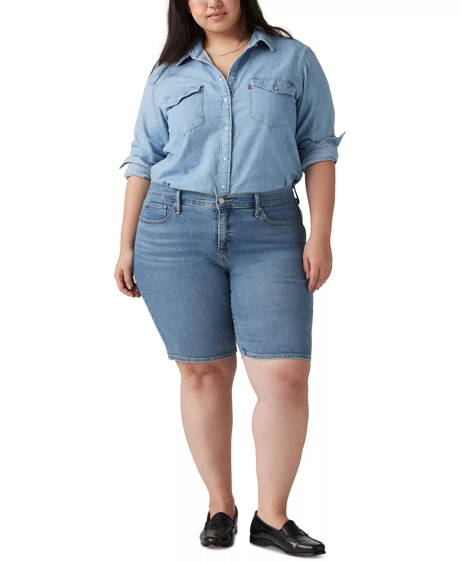 Plus Size Mid-Rise Shaping Bermuda Shorts - Camp Denim - 16W