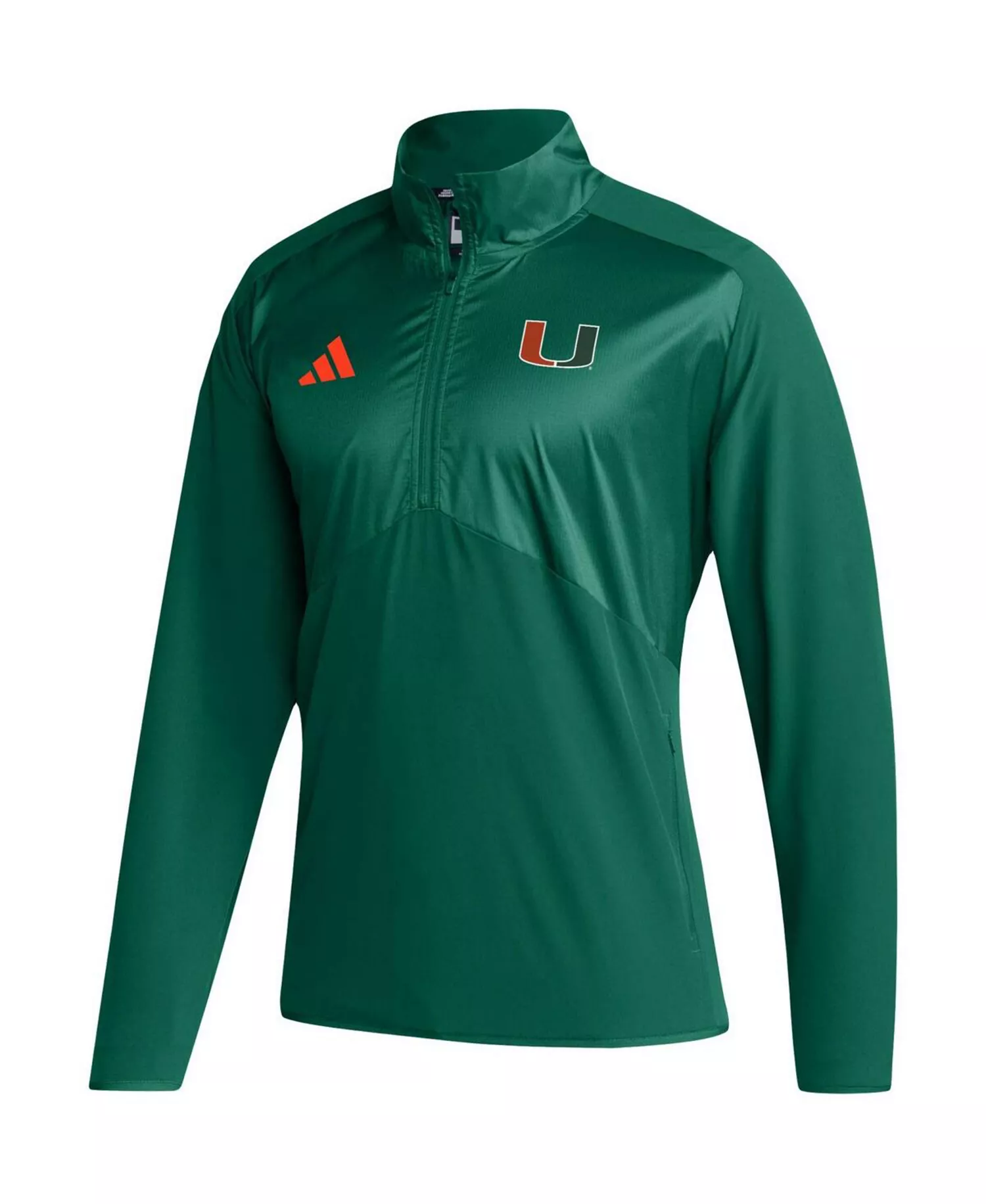 Men's Green Miami Hurricanes Sideline AEROREADY Raglan Sleeve Quarter-Zip Jacket - Green - L