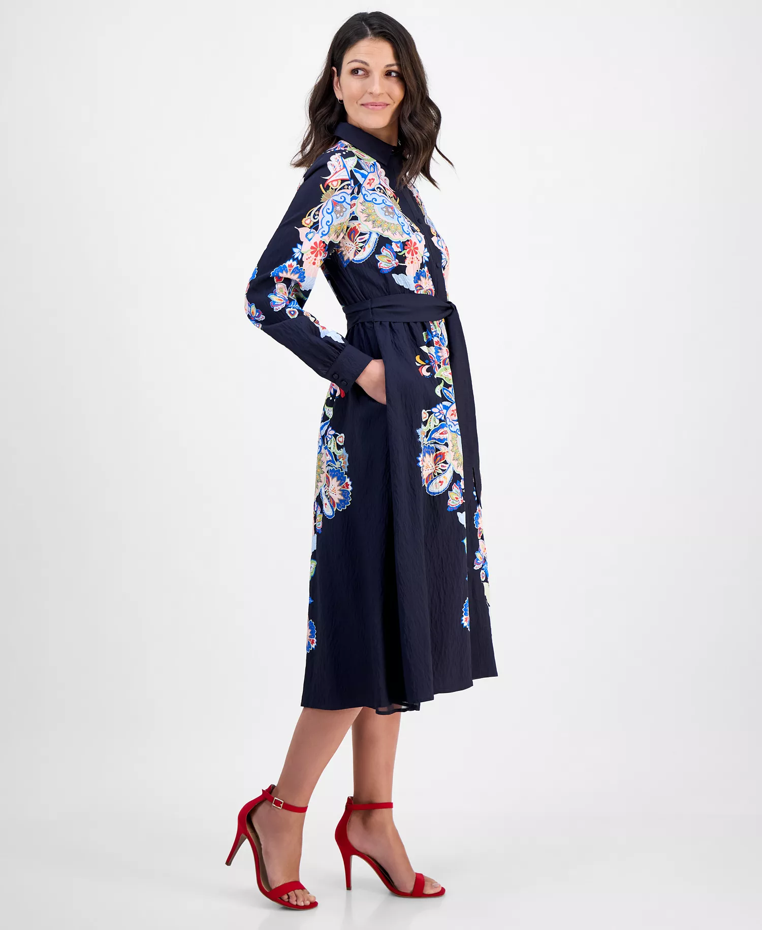 Women's Paisley Button-Down Midi Dress - Daphne Garden - L