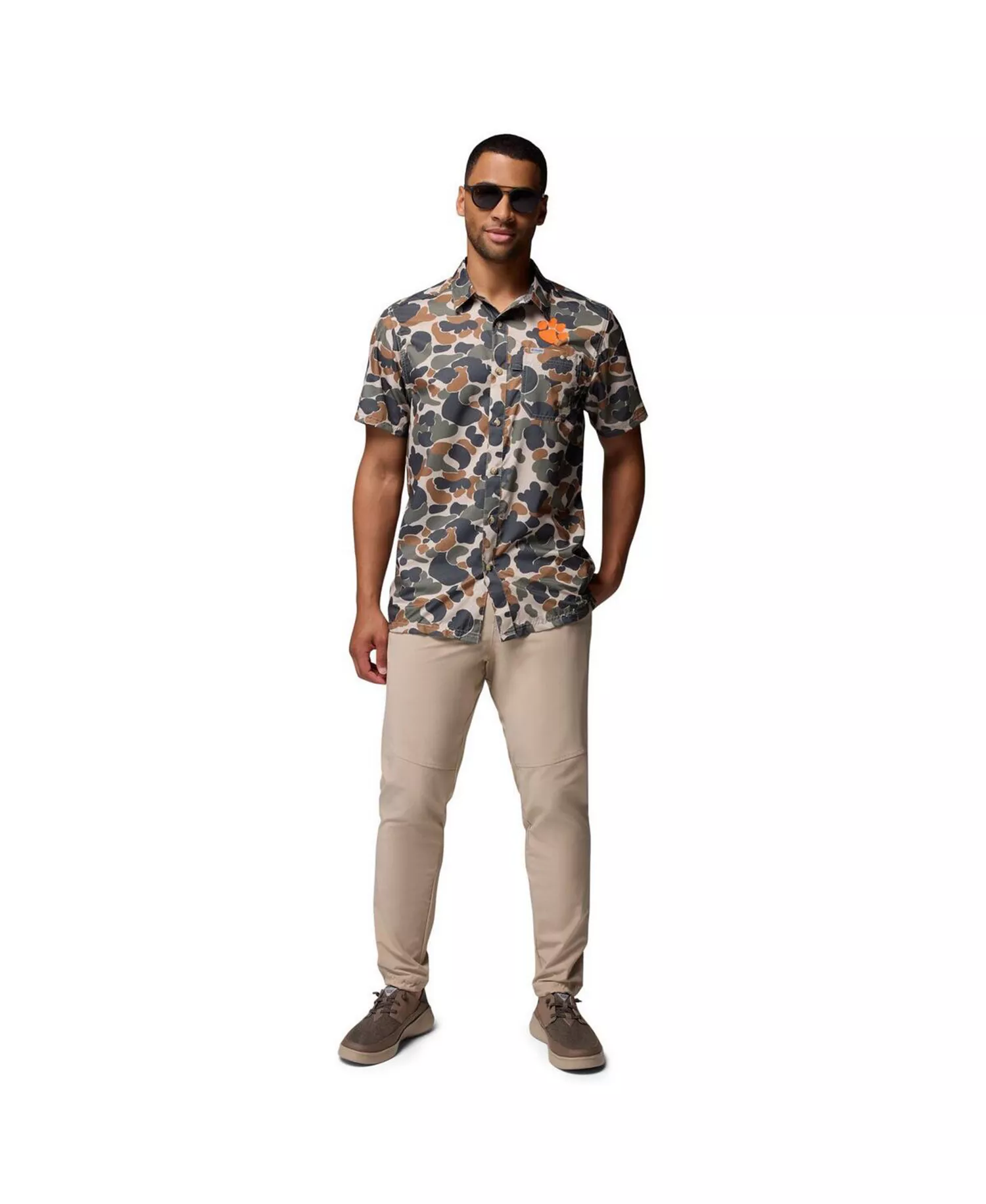 Men's Camo Clemson Tigers Super Slack Tide Omni-Wick Button-Up Shirt - Camo - L