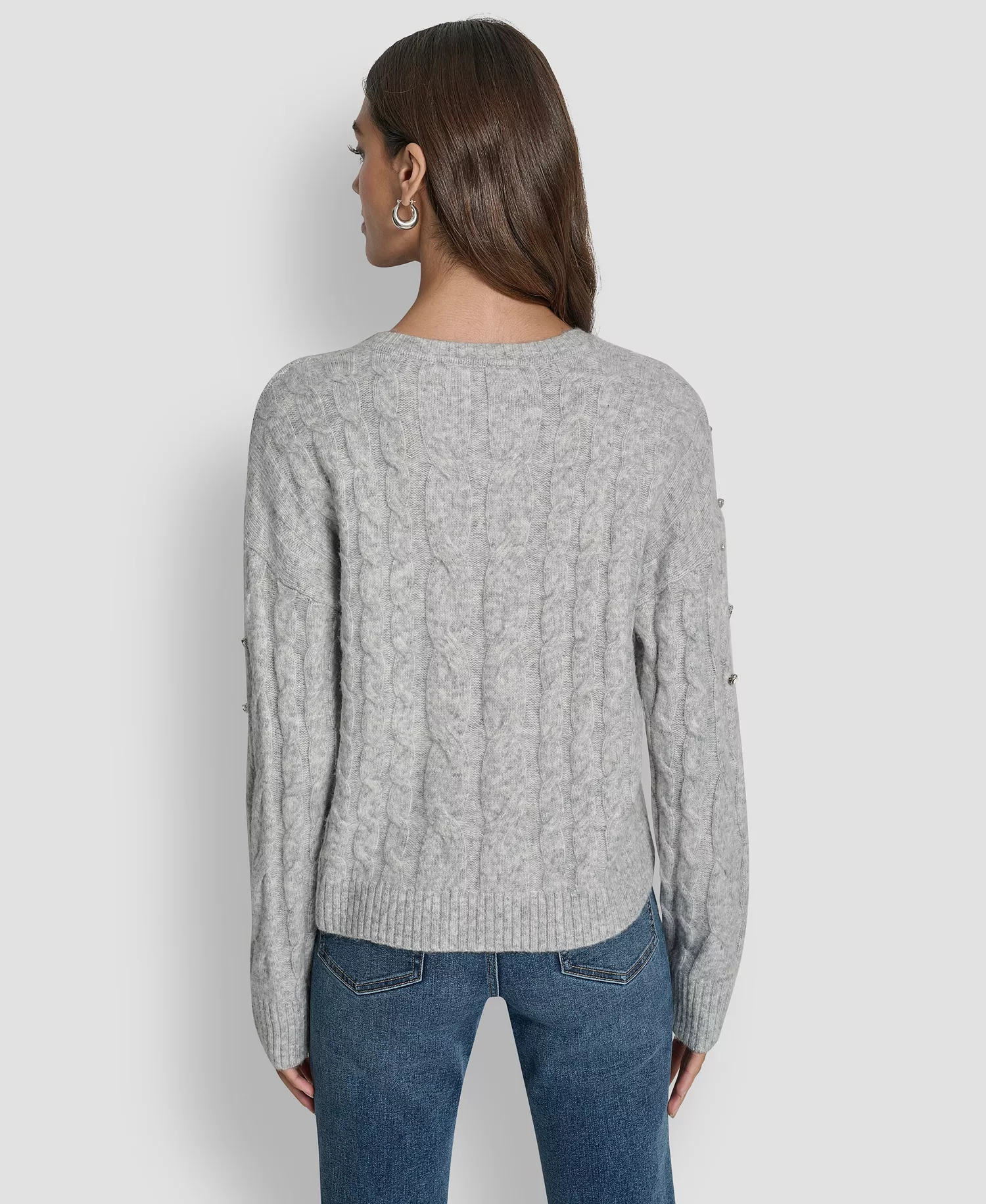 Women's Embellished Detail Long-Sleeve Sweater - Sky Grey Heather - L