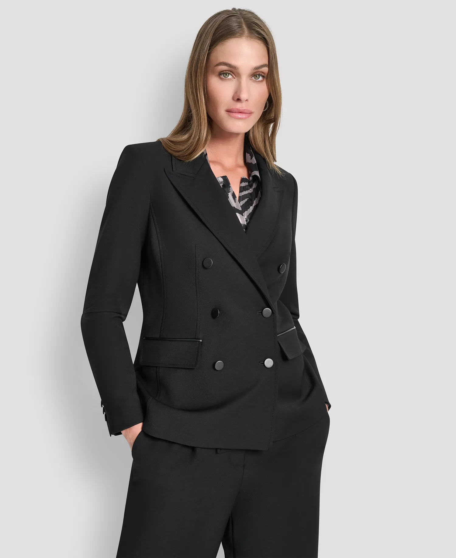 Women's Notch Collar Double Breasted Blazer - Black - 0