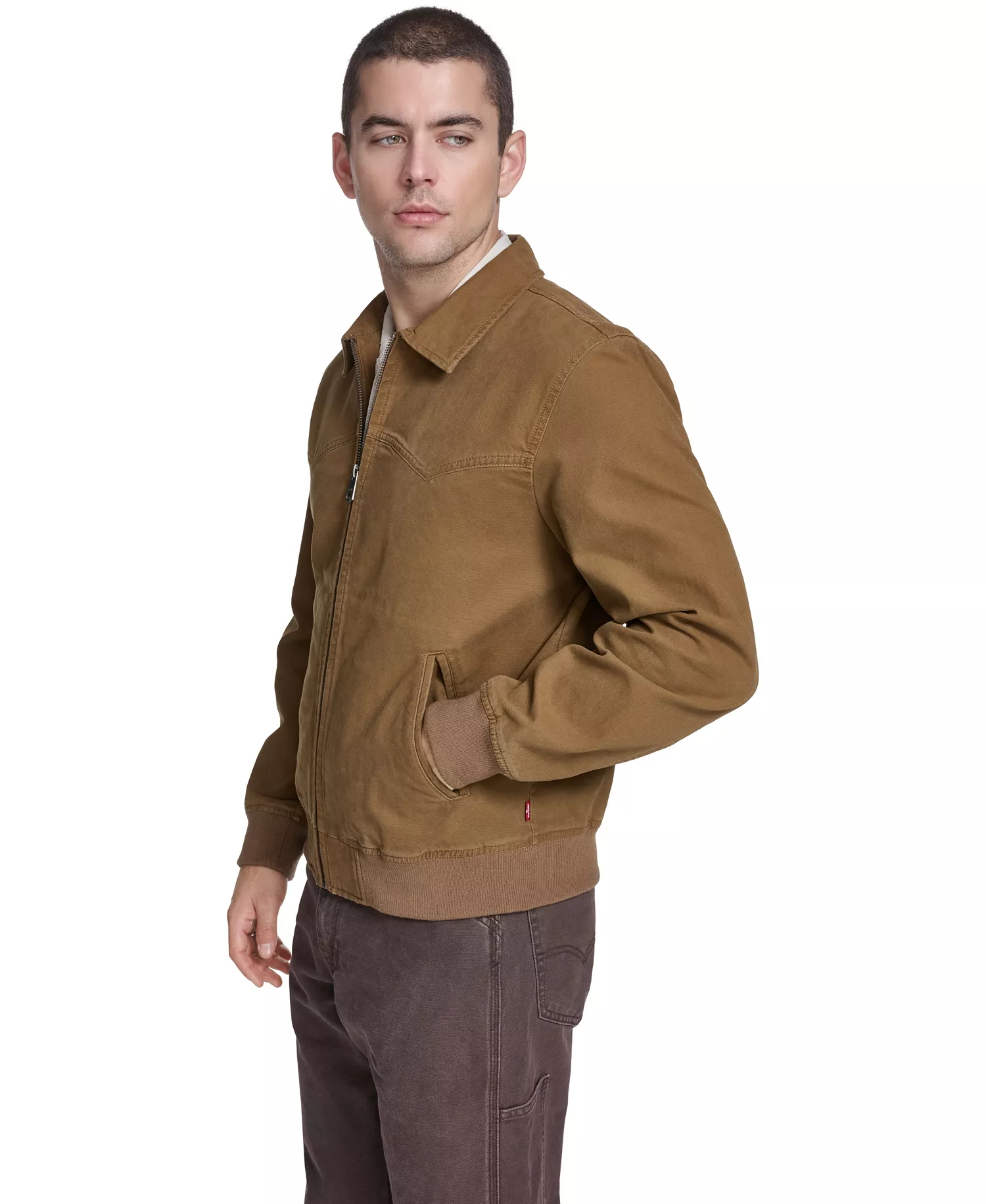 Men's Cotton Western Bomber Jacket - Brown - 2XL