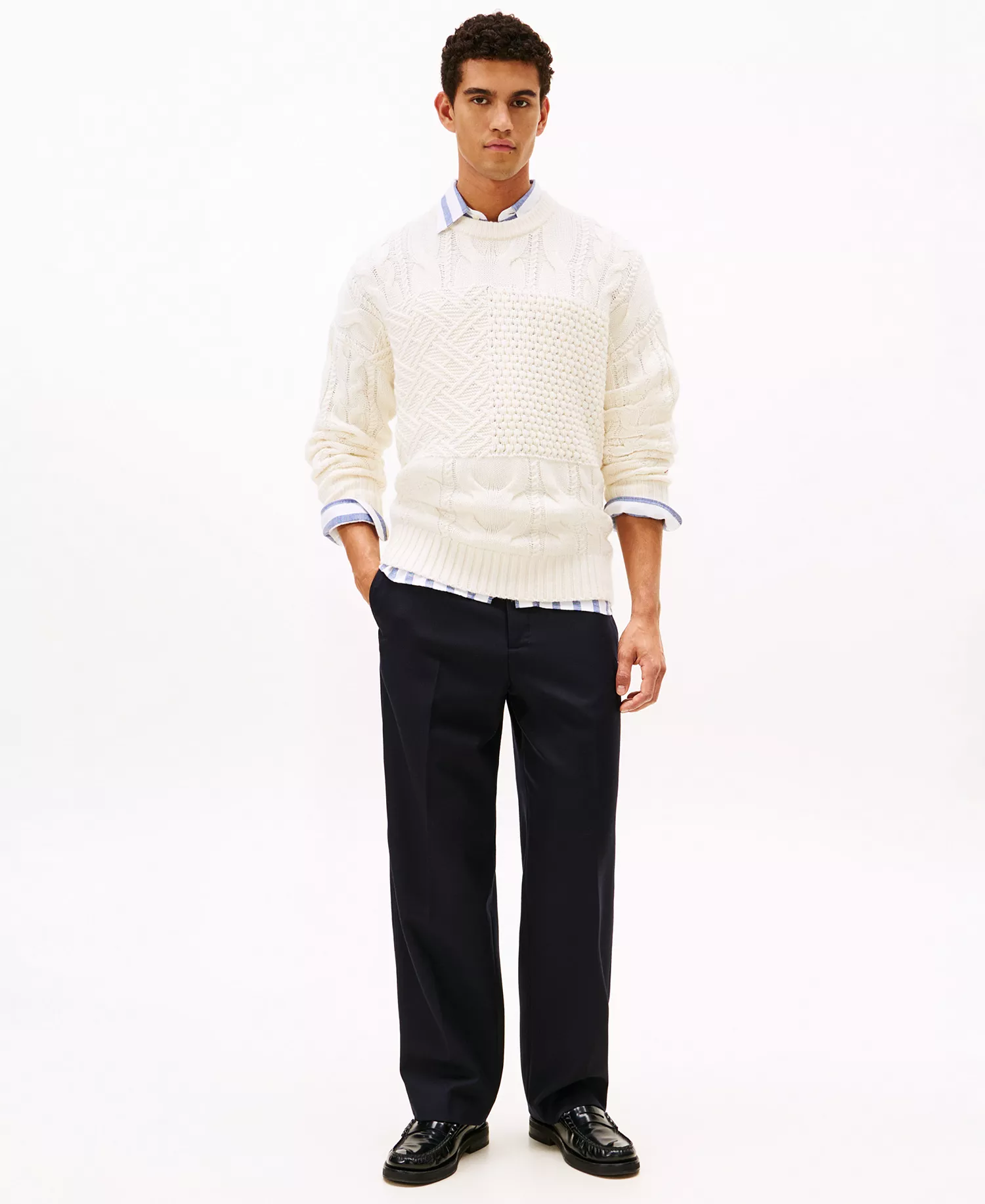 Men's Flag Cable Crewneck Sweater - Ivory Petal - XXL