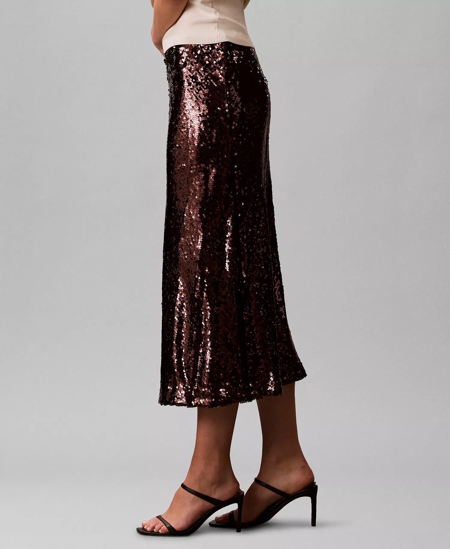 Women's Sequined Midi Skirt - Mocha Brown - 10