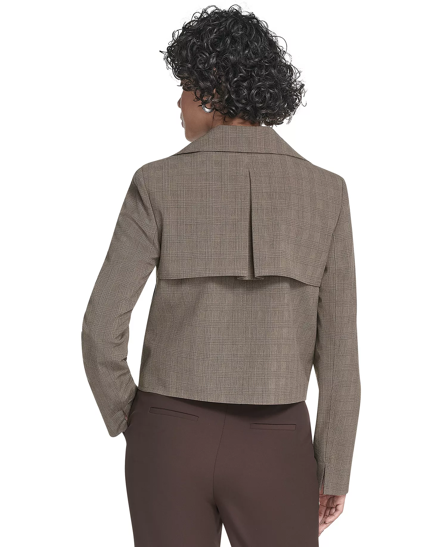 Women's Notch Lapel Collar Cropped Trench Jacket - Oak Leaf Multi - 10