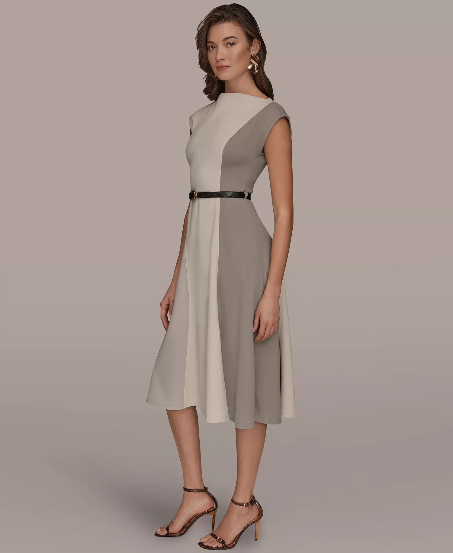 Women's Cap-Sleeve Colorblock Midi Dress - Vapor/Vellum/Driftwood - 10