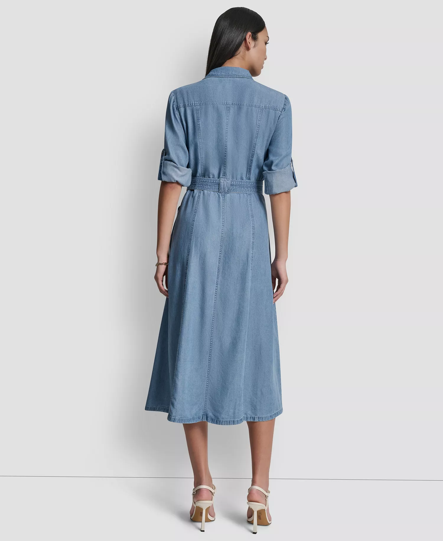 Women's Roll-Tab Sleeve Cargo Collared Dress - Stream - L