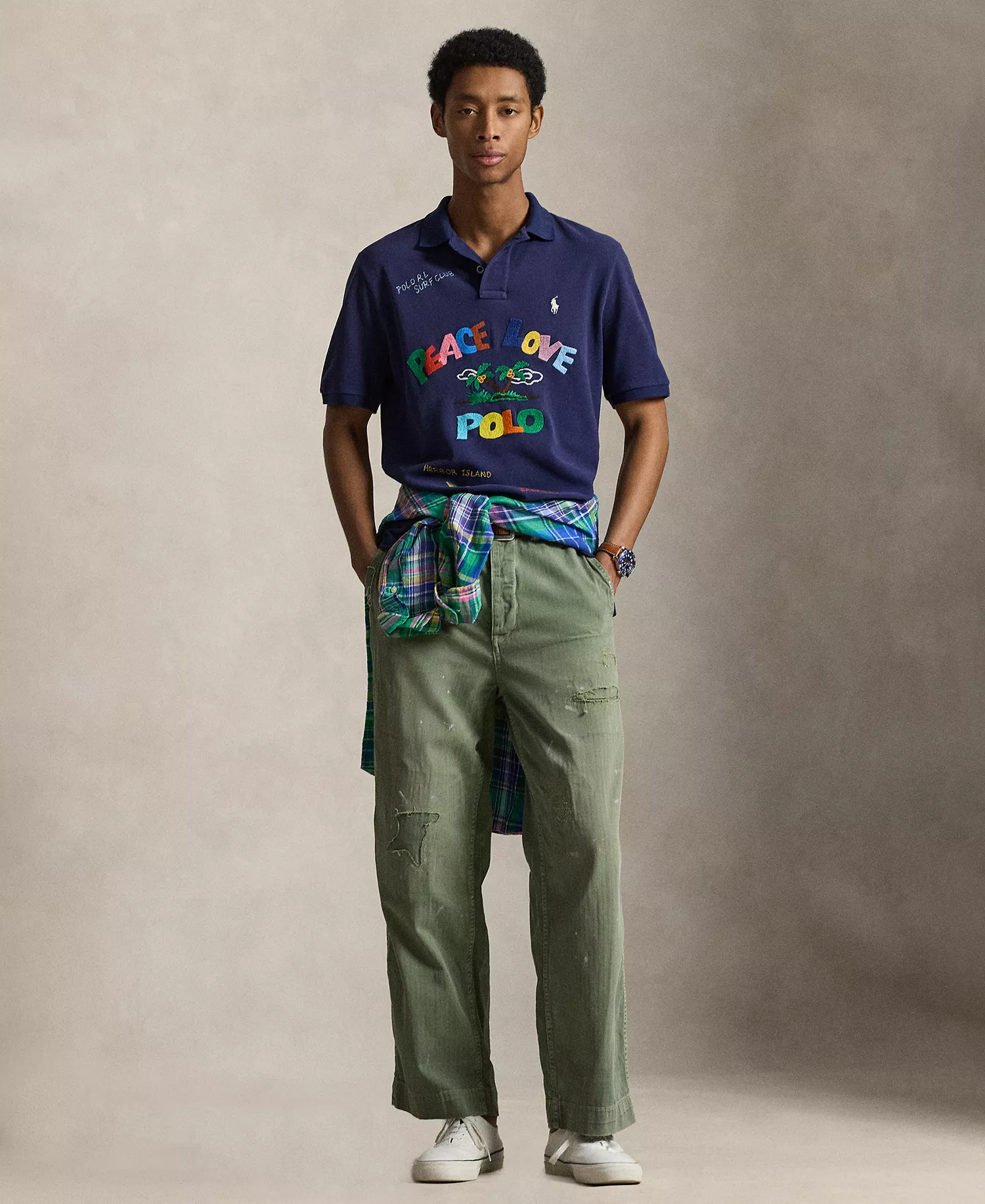 Men's Embroidered Short-Sleeve Polo Shirt - Dark Cobalt - 2XL